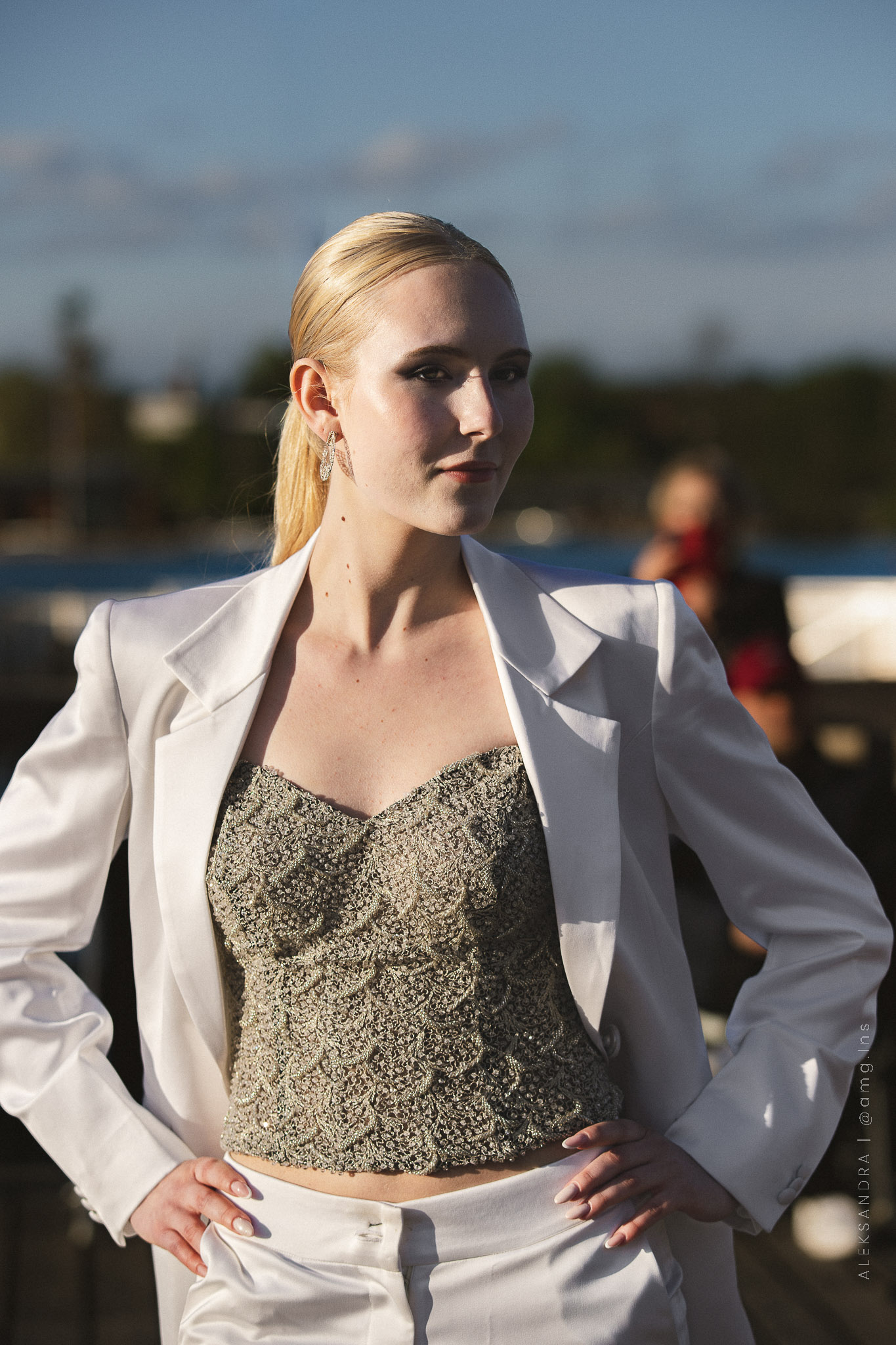 ailored White Satin Suit