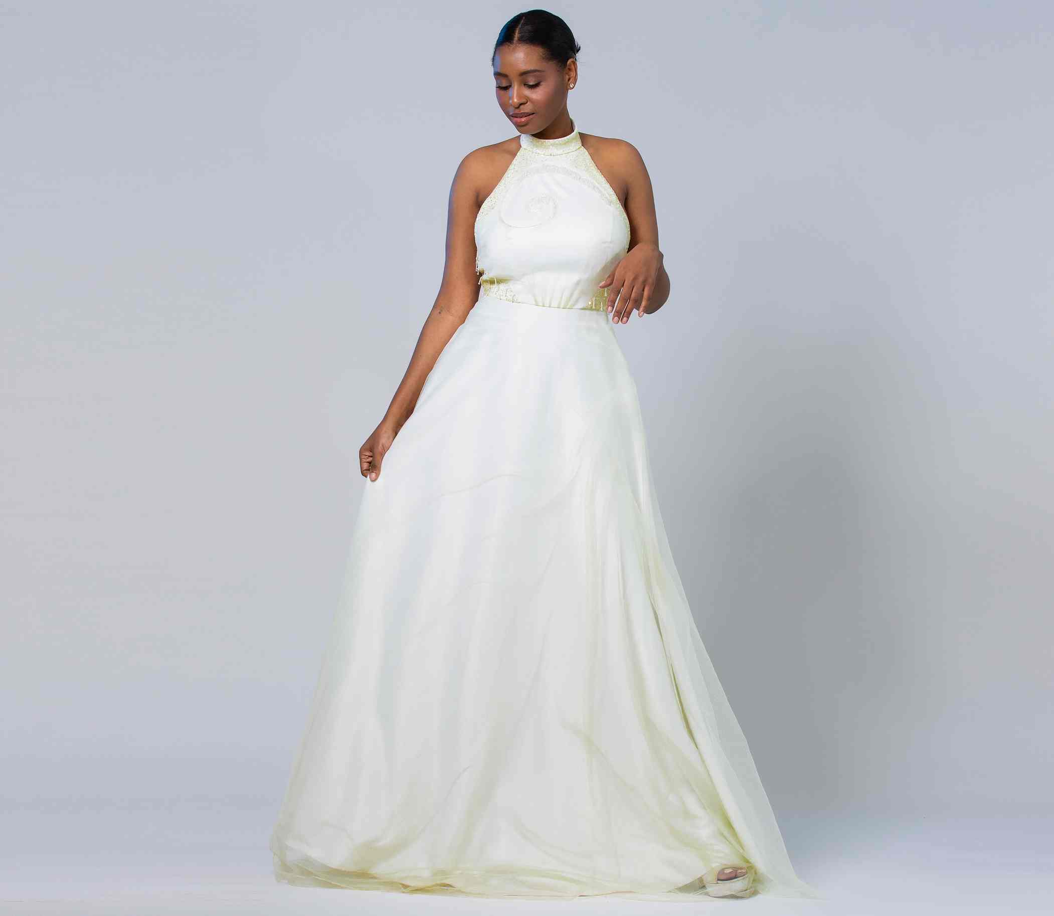 HALTHER NECK A-LINE GOWN