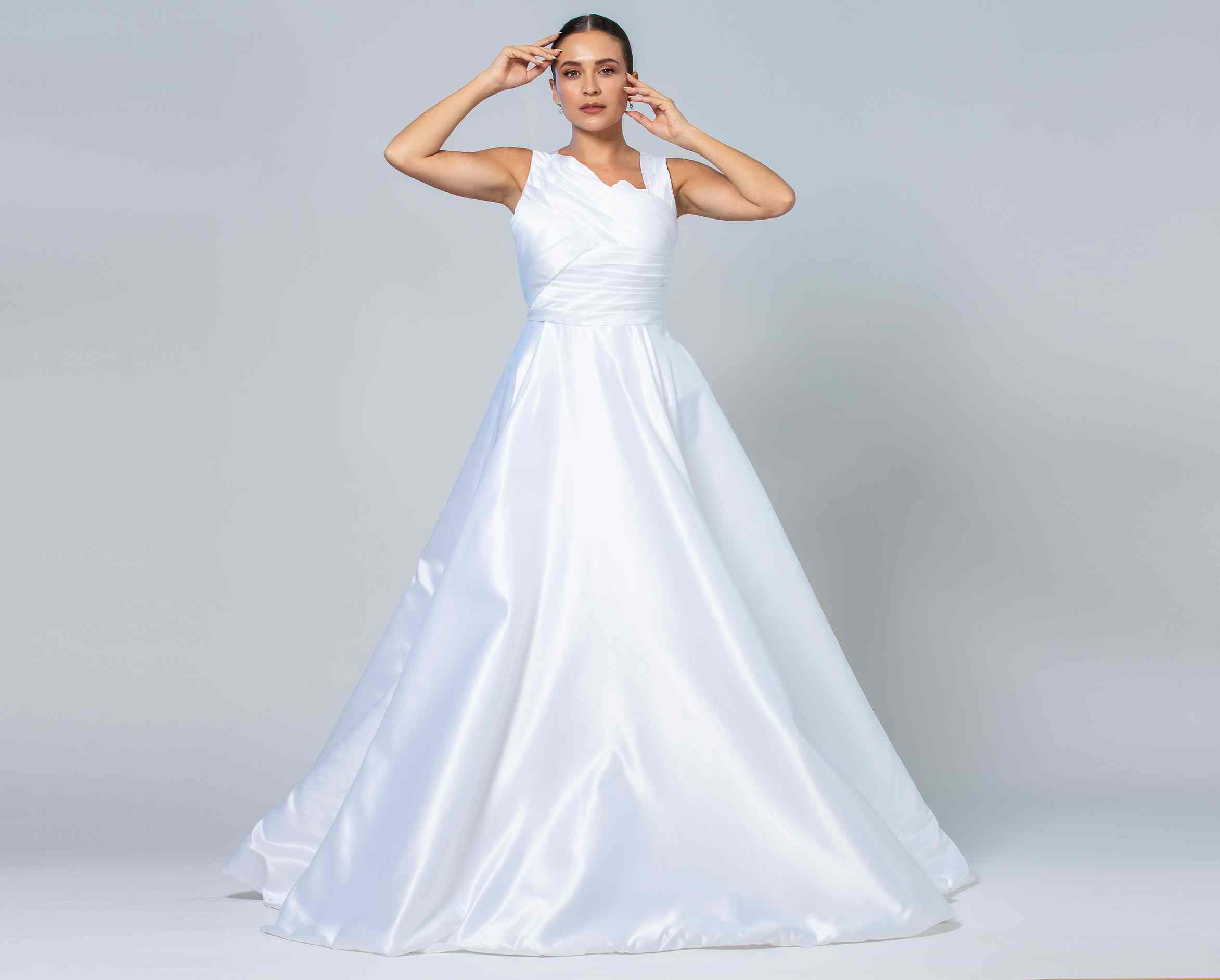 ASYMMETRICAL SATIN BALL GOWN