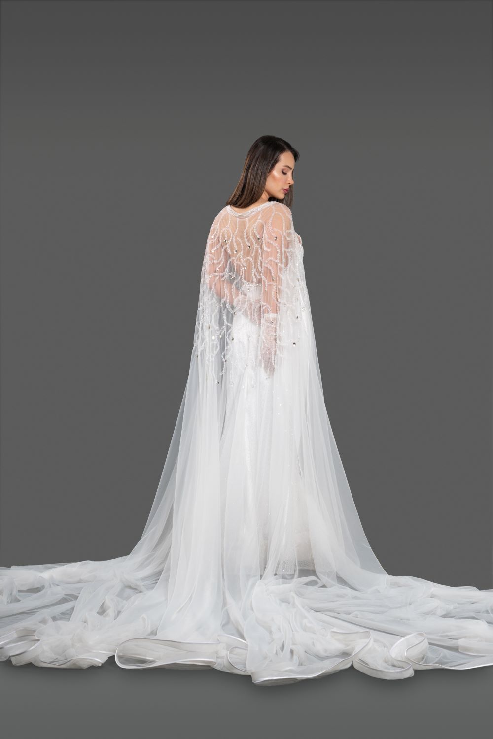 BEADED MERMAID GOWN WITH CAPE