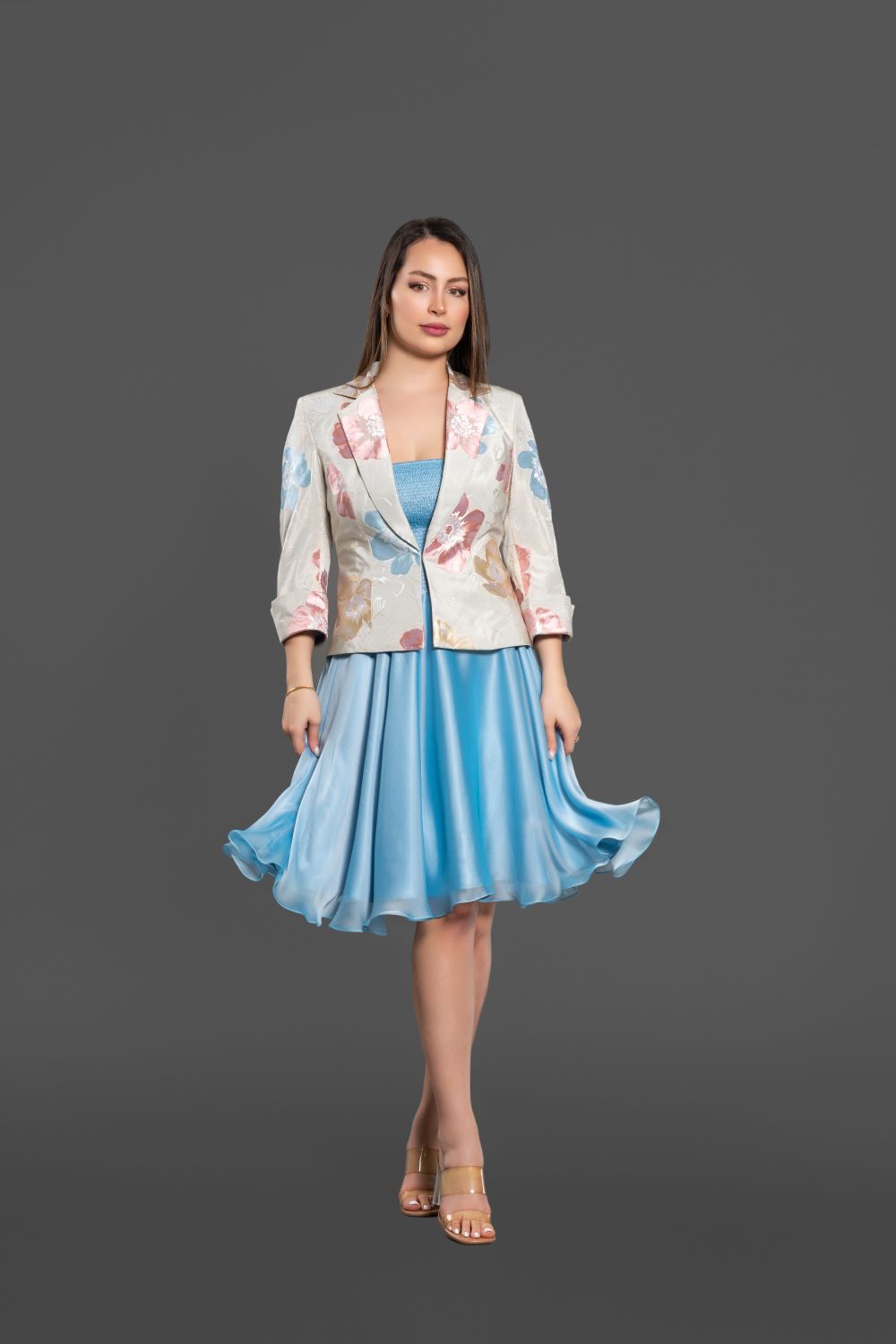 BLOSSOM BLUE FLORAL BLAZER DRESS