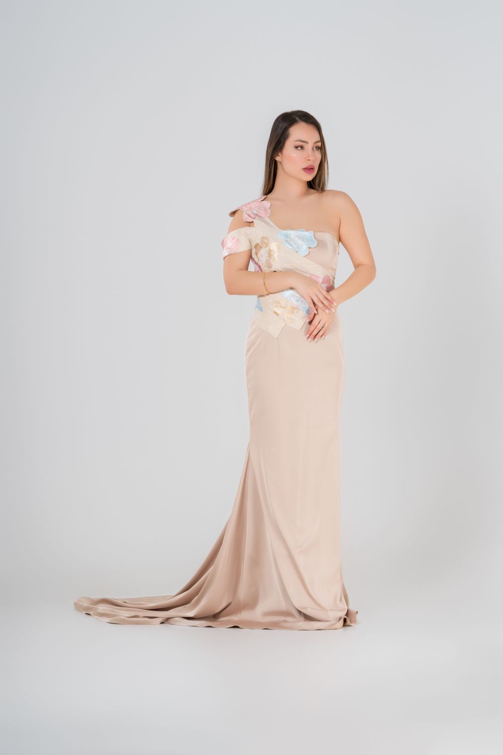 BLUSH GARDEN ONE-SHOULDER GOWN