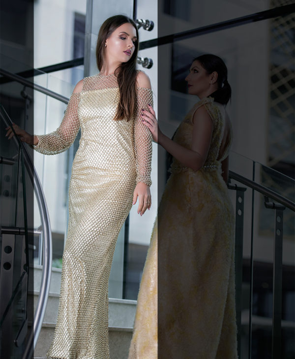 CHAMPAGNE ONE-SHOULDER GOWN