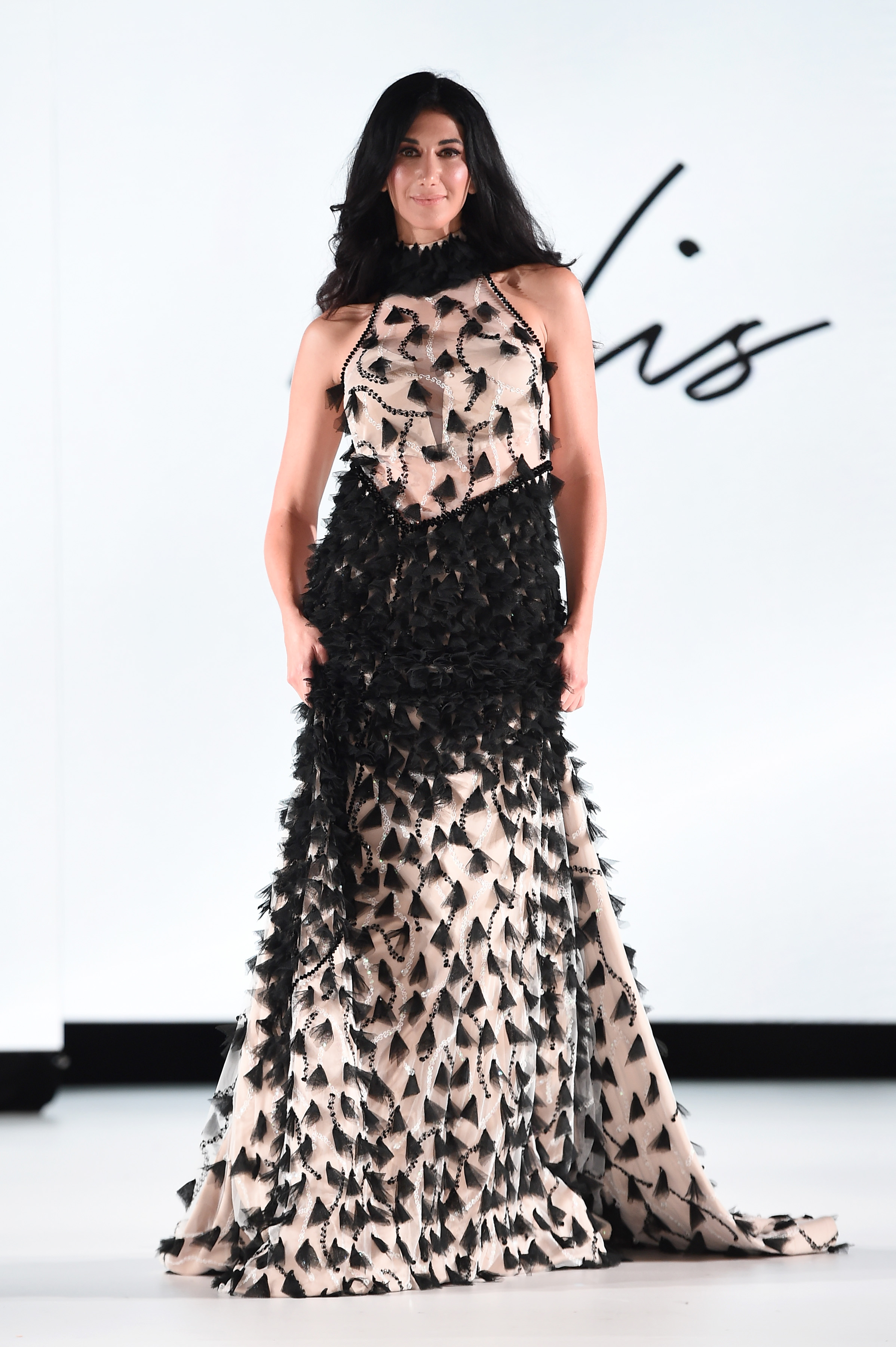 EBONY LEAF HALTER GOWN