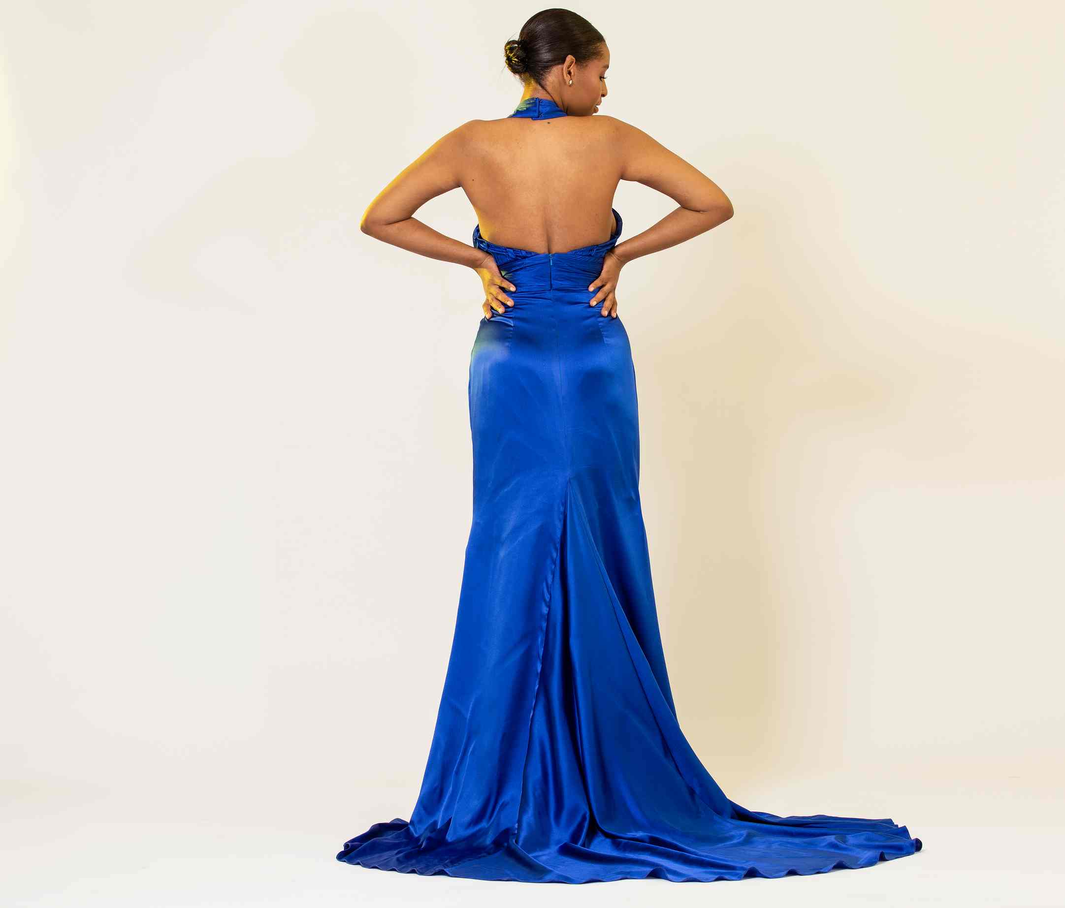 ELECTRIC BLUE HALTER CUTOUT GOWN