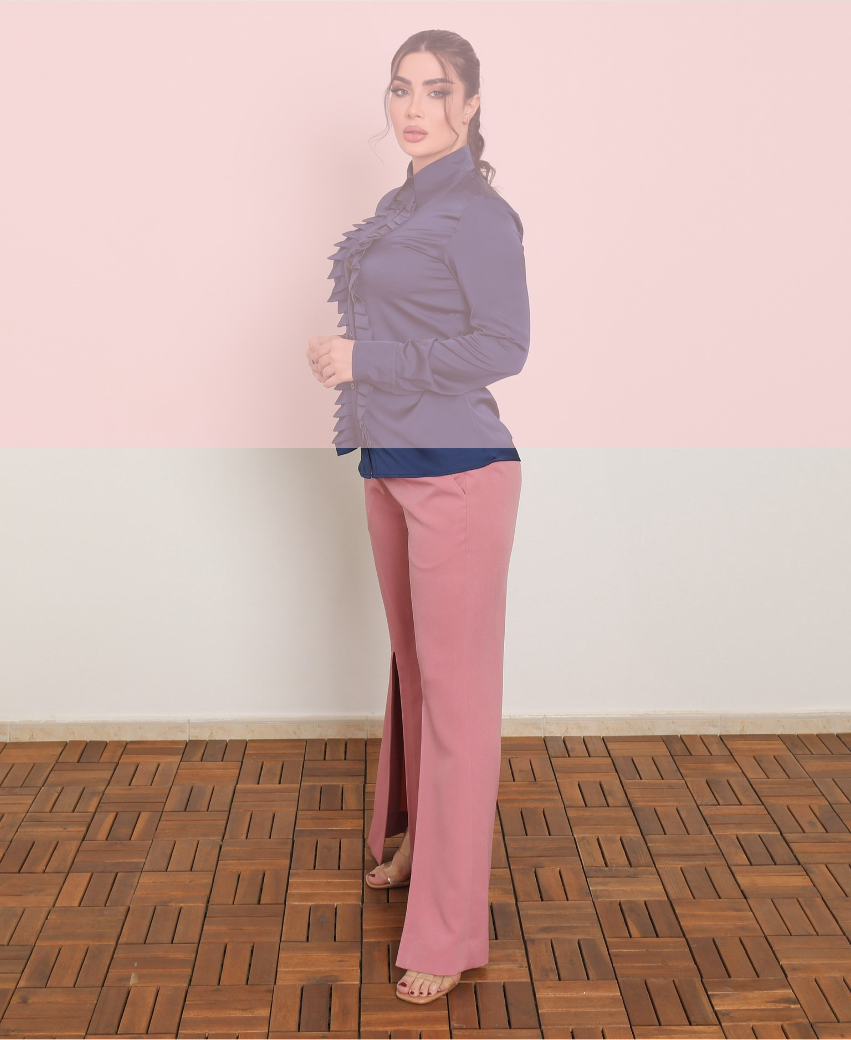 ELEGANT PINK FRONT-SLIT TROUSERS