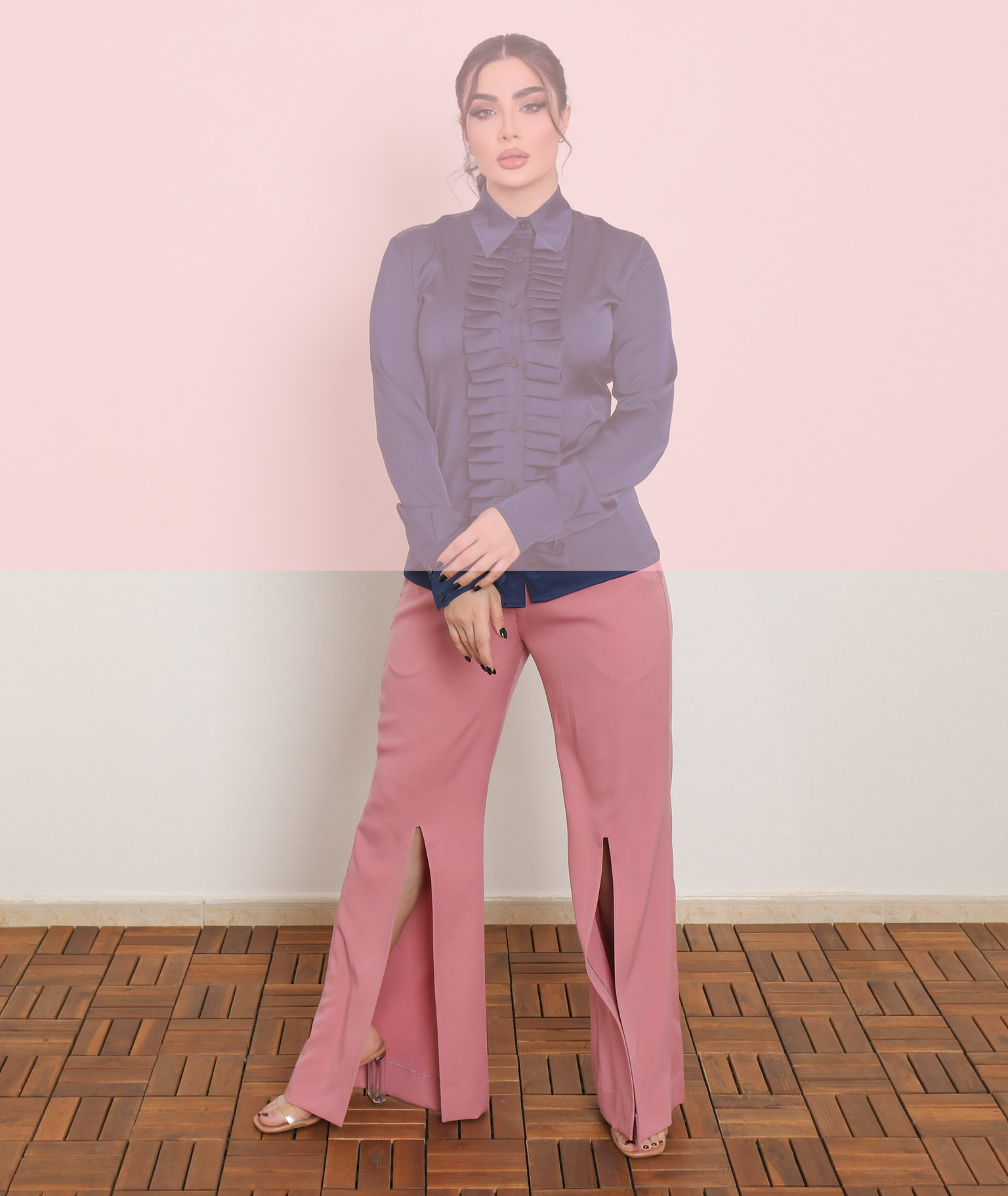ELEGANT PINK FRONT-SLIT TROUSERS