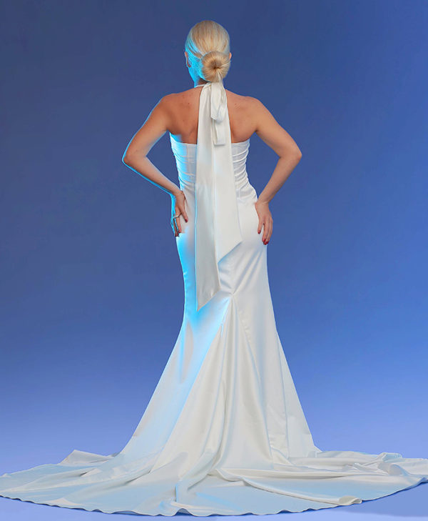 EMBROIDERED HALTER A-LINE GOWN