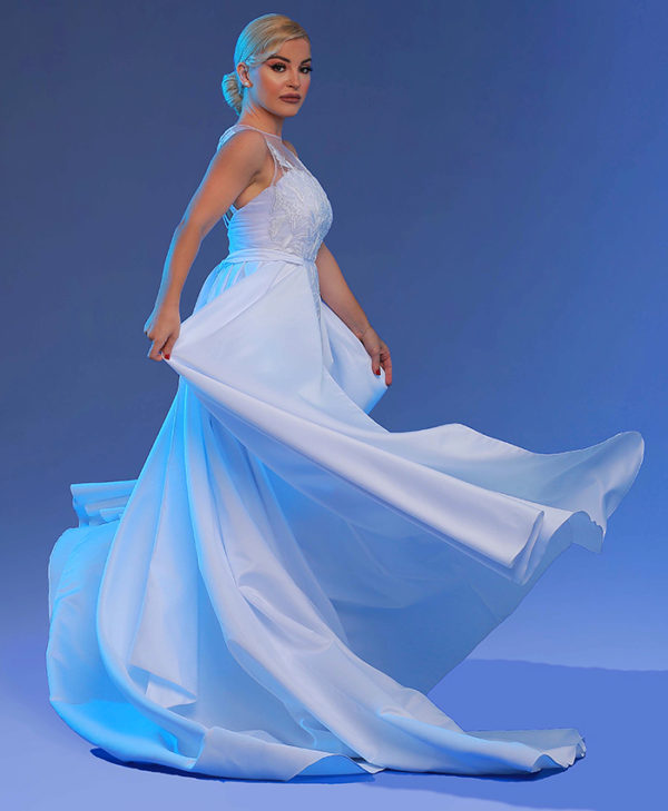 EMBROIDERED SHEATH GOWN WITH OVERSKIRT