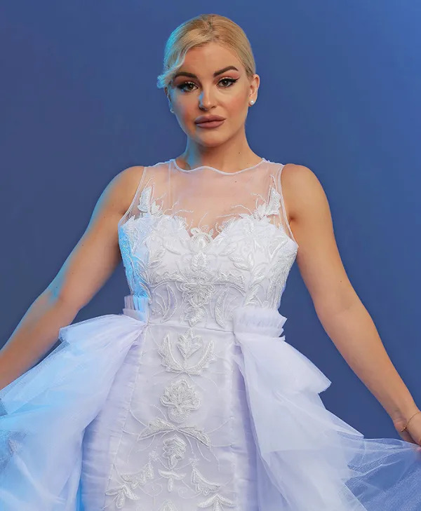 EMBROIDERED TULLE GOWN