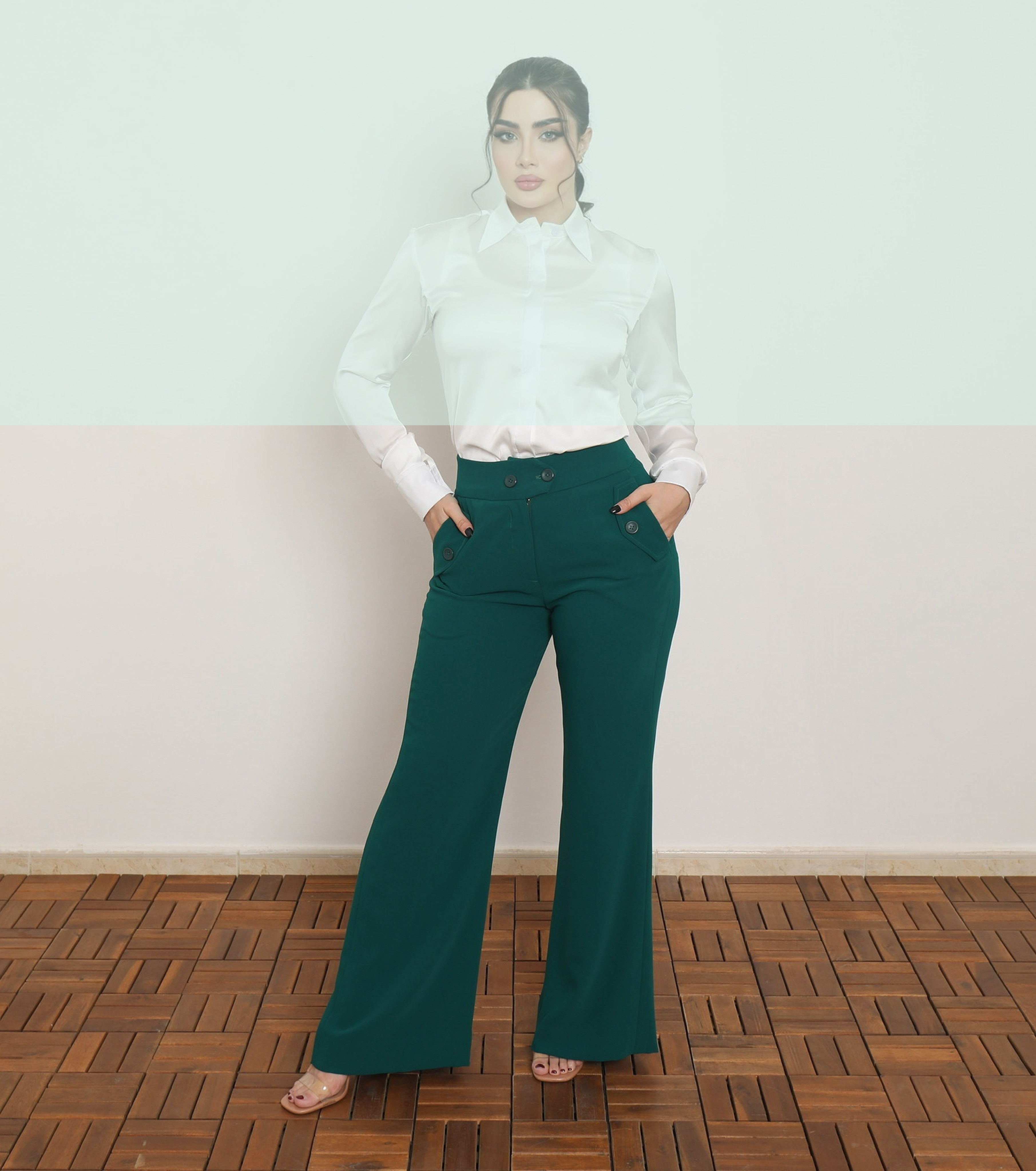 EMERALD GREEN WIDE-LEG TROUSERS