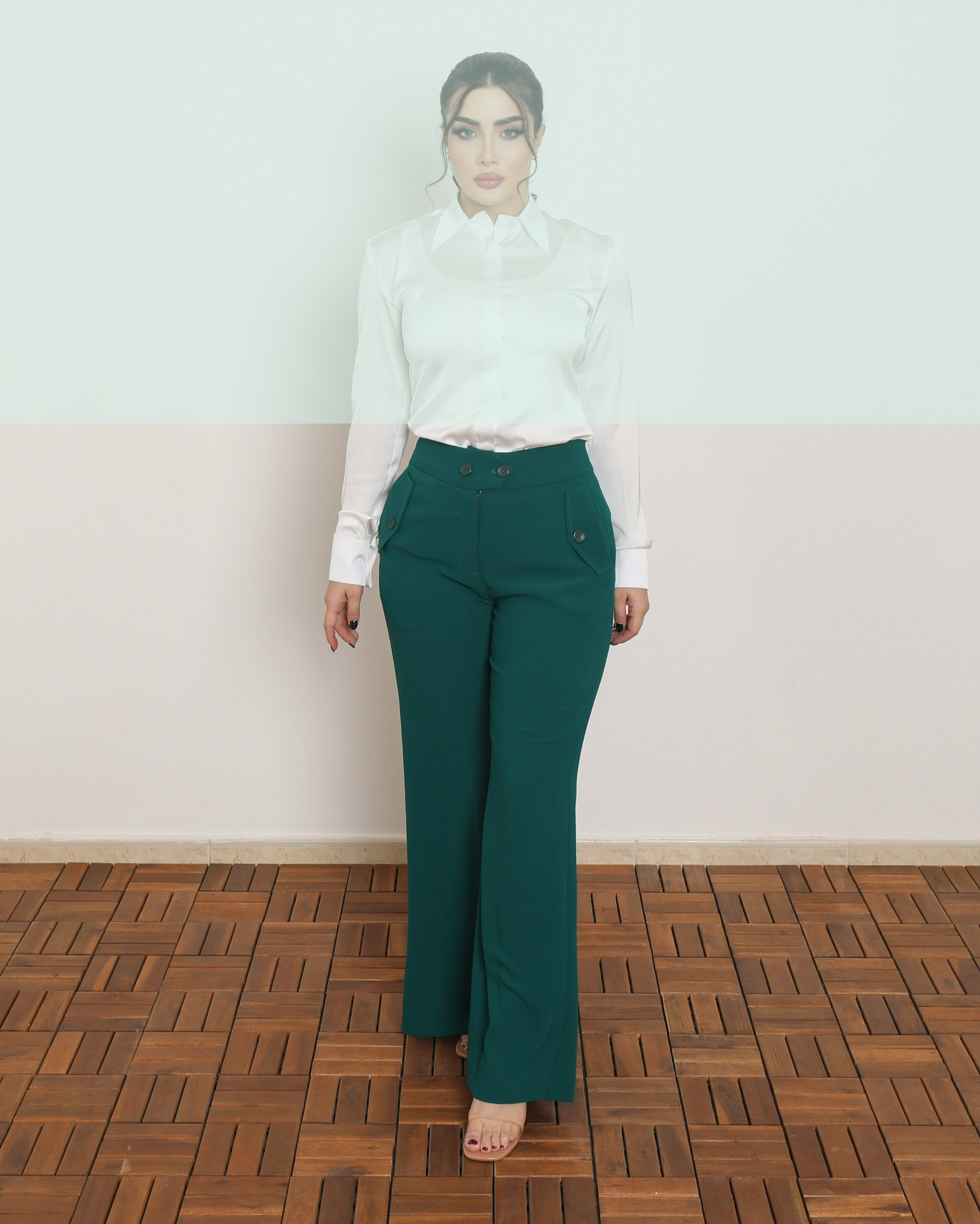 EMERALD GREEN WIDE-LEG TROUSERS