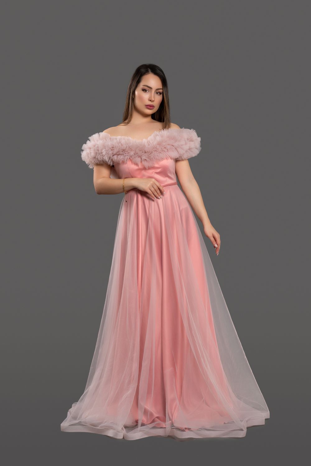 ENCHANTED BLUSH OFF-SHOULDER GOWN