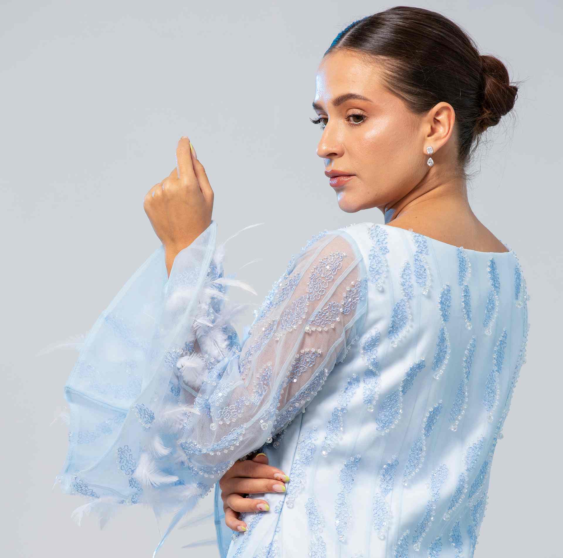 ETHEREAL BLUE BELL-SLEEVE DRESS