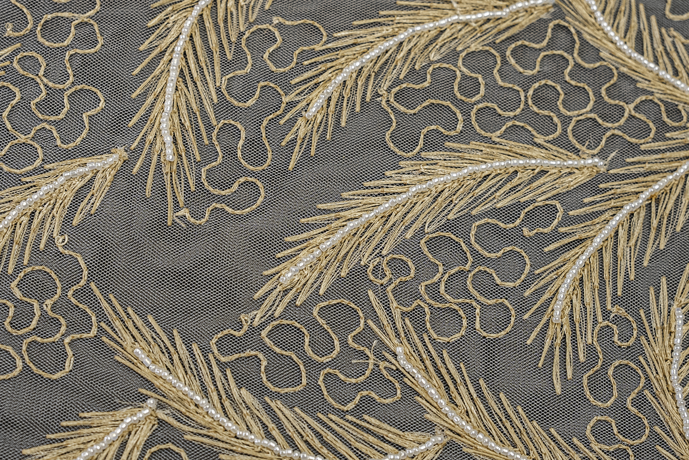 GOLDEN FERN PEARL EMBROIDERY TULLE