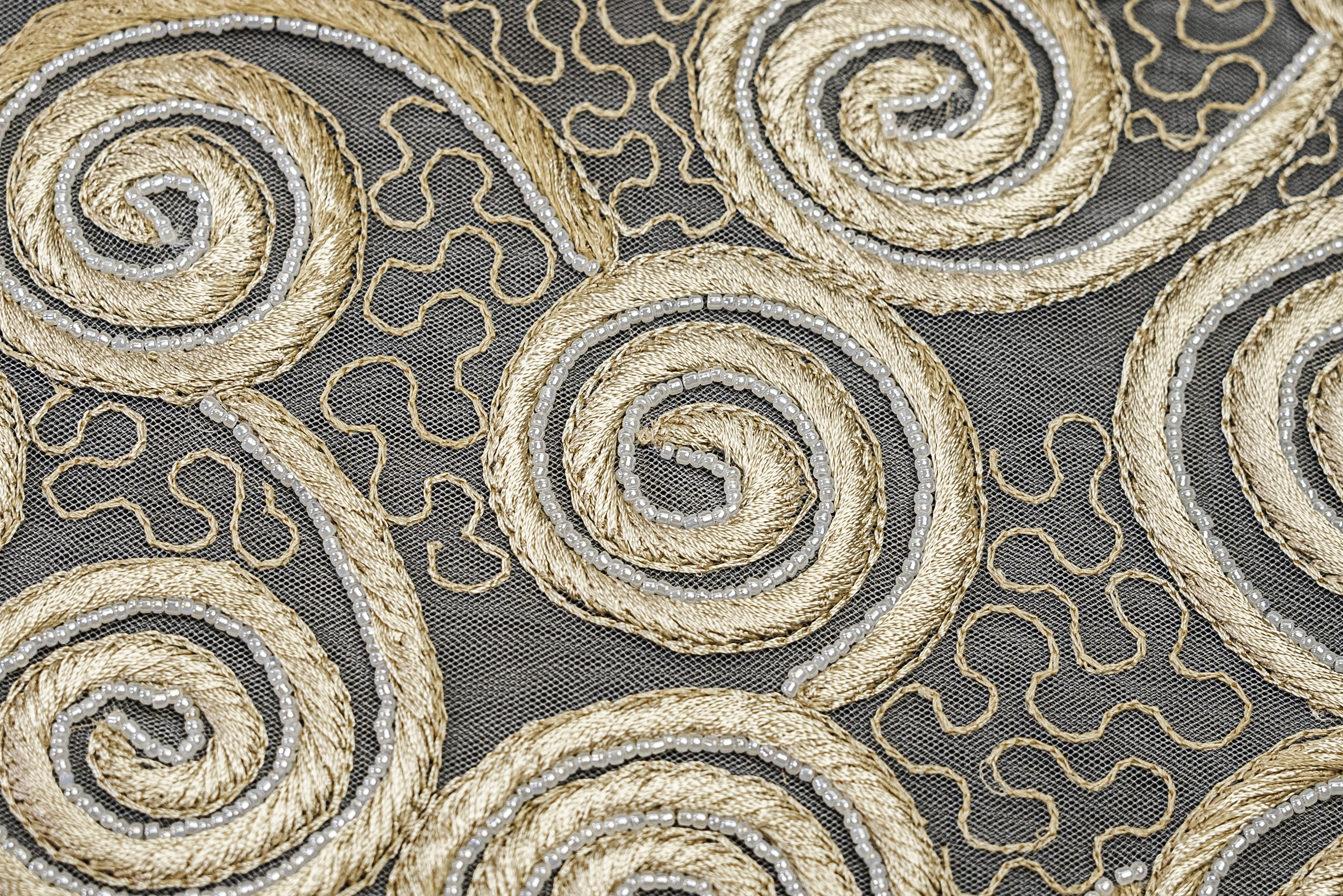GOLDEN SPIRAL EMBROIDERY TULLE