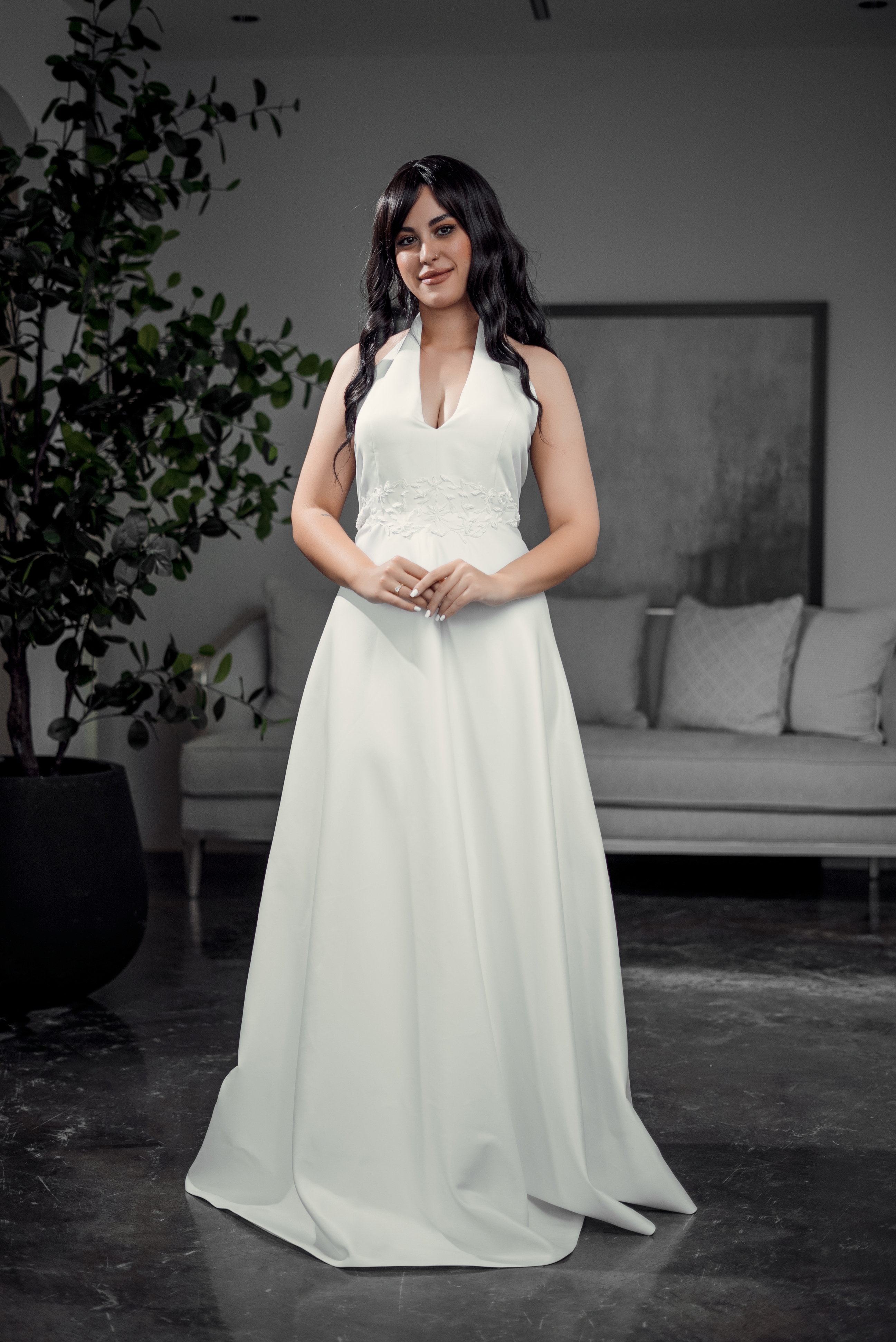 HALTER-NECK LACE A-LINE GOWN