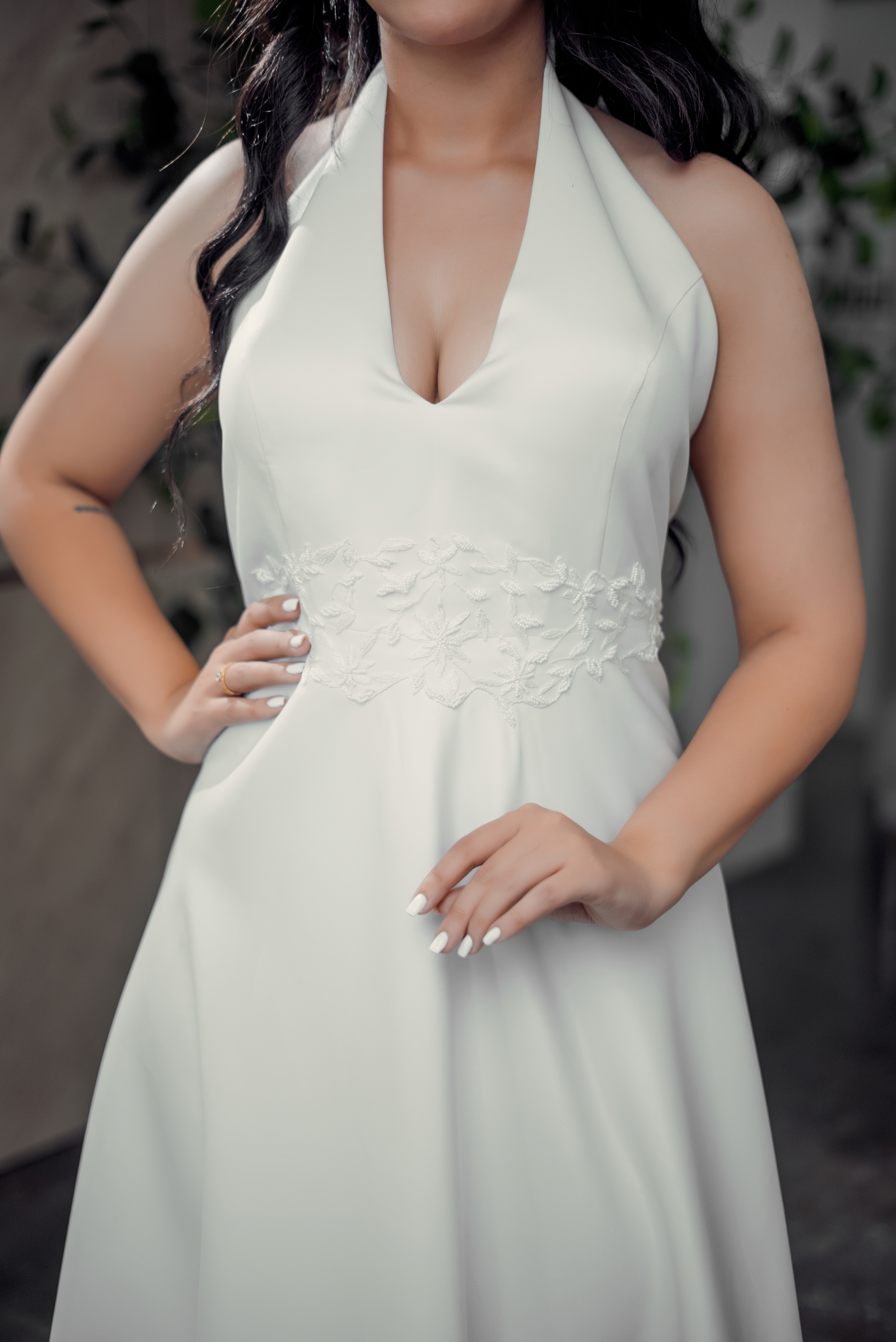 HALTER-NECK LACE A-LINE GOWN