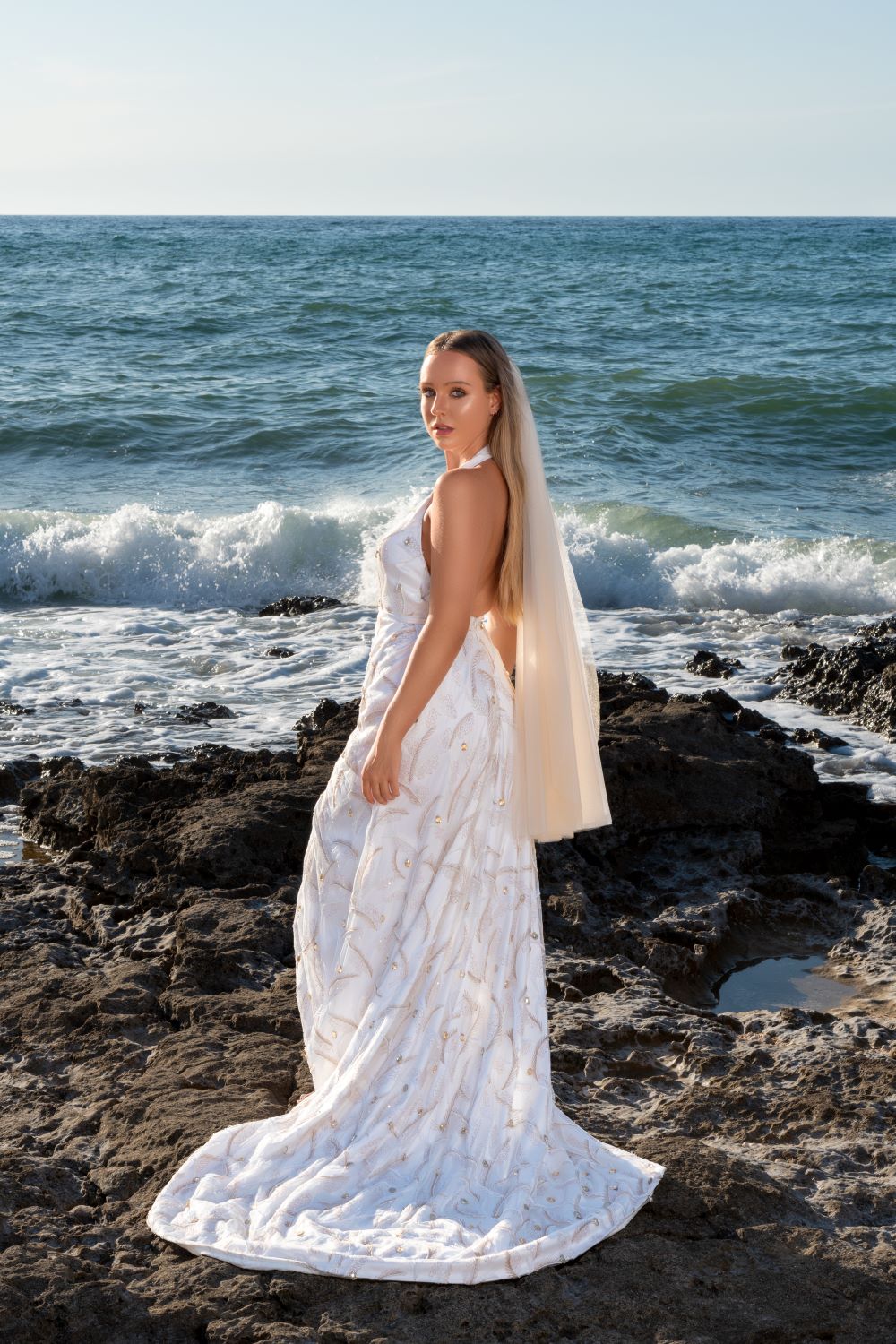 HALTER SLIT EMBELLISHED GOWN