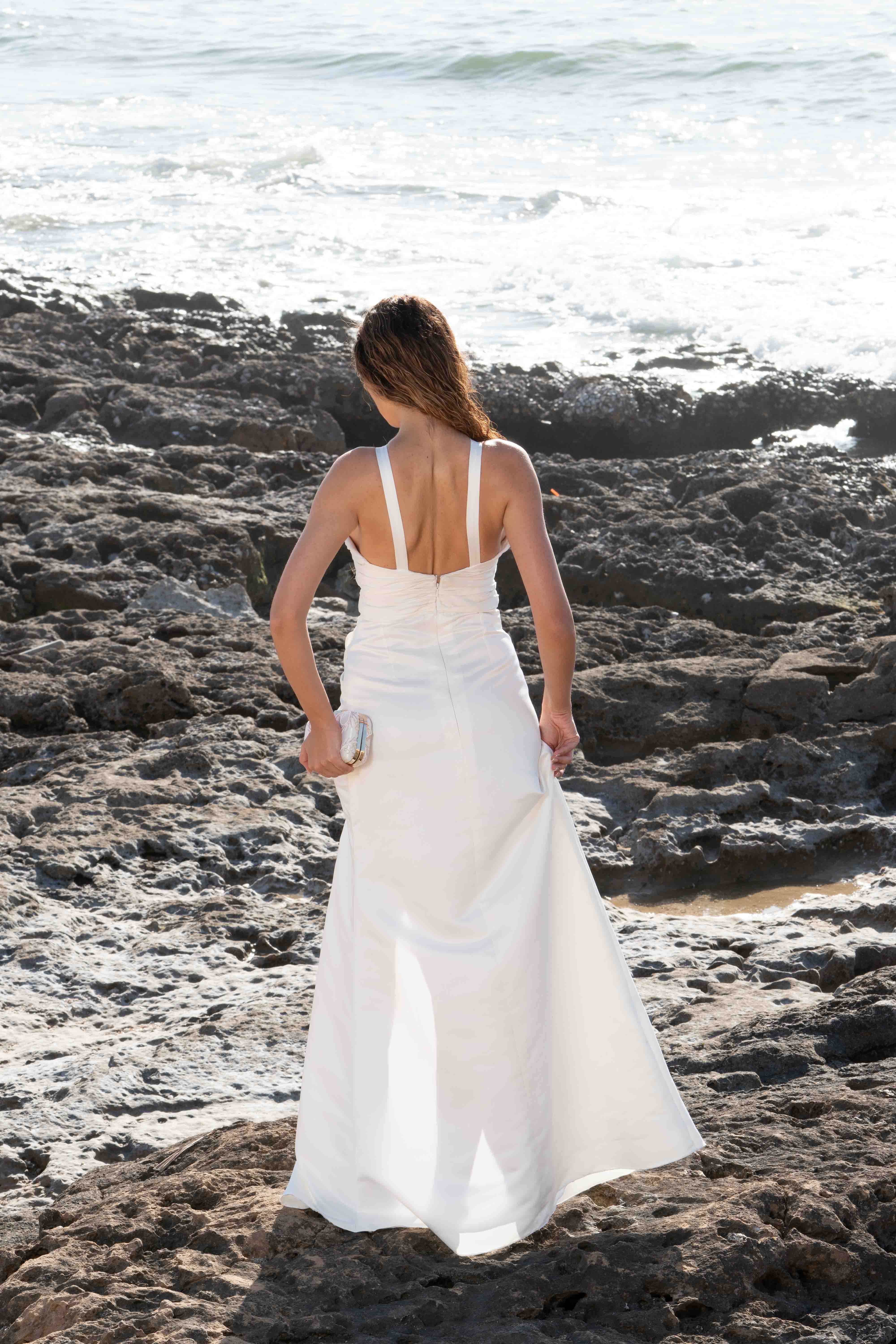 HALTER WRAP GOWN WITH SLIT