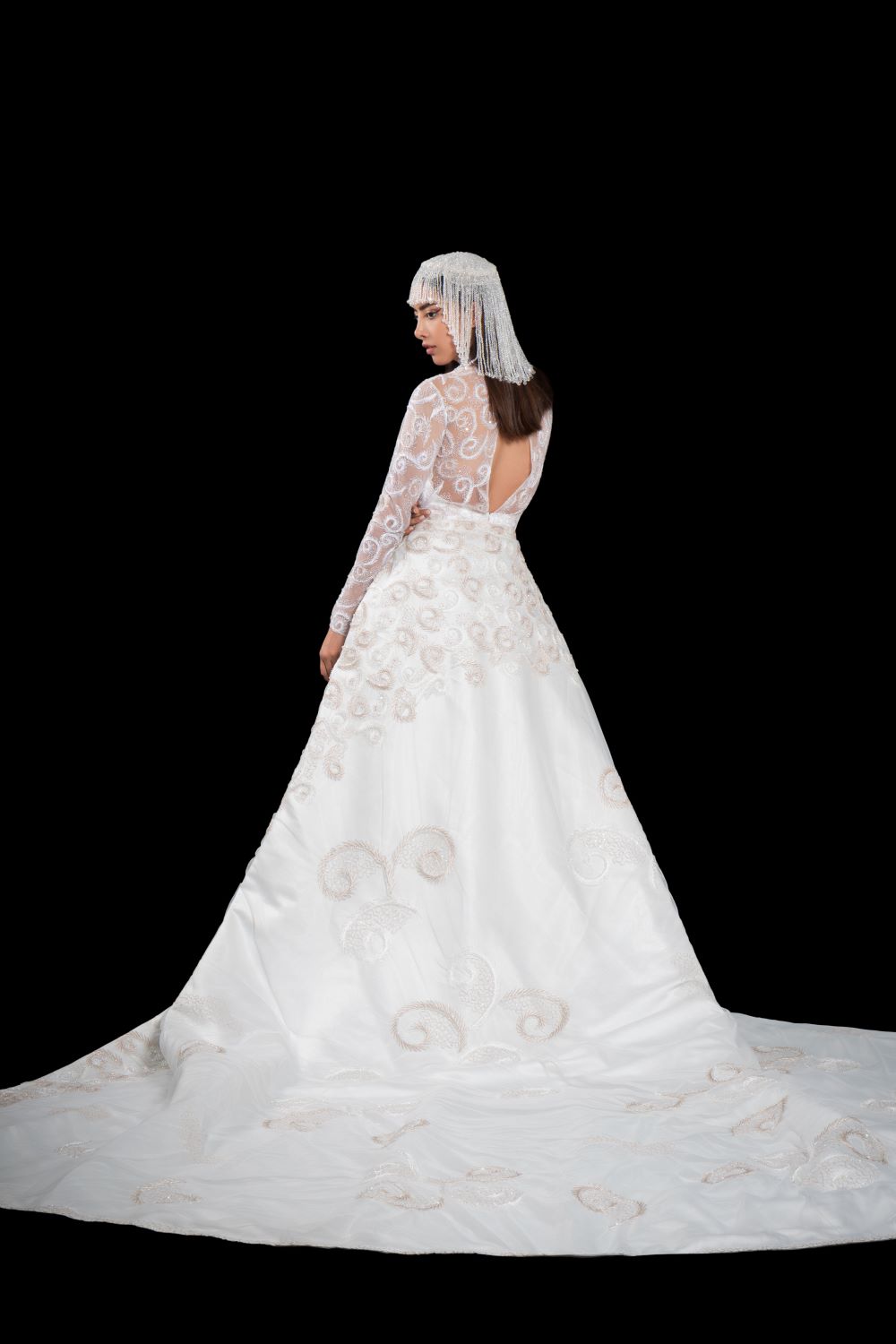 HIGH-NECK LACE BALL GOWN