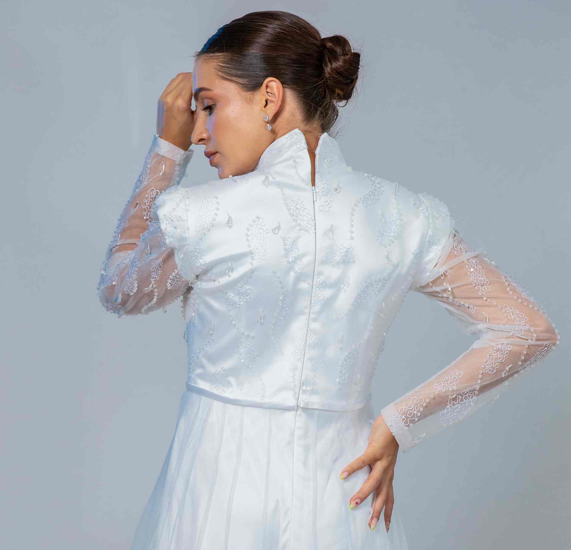 SATIN-LACE A-LINE BRIDAL GOWN