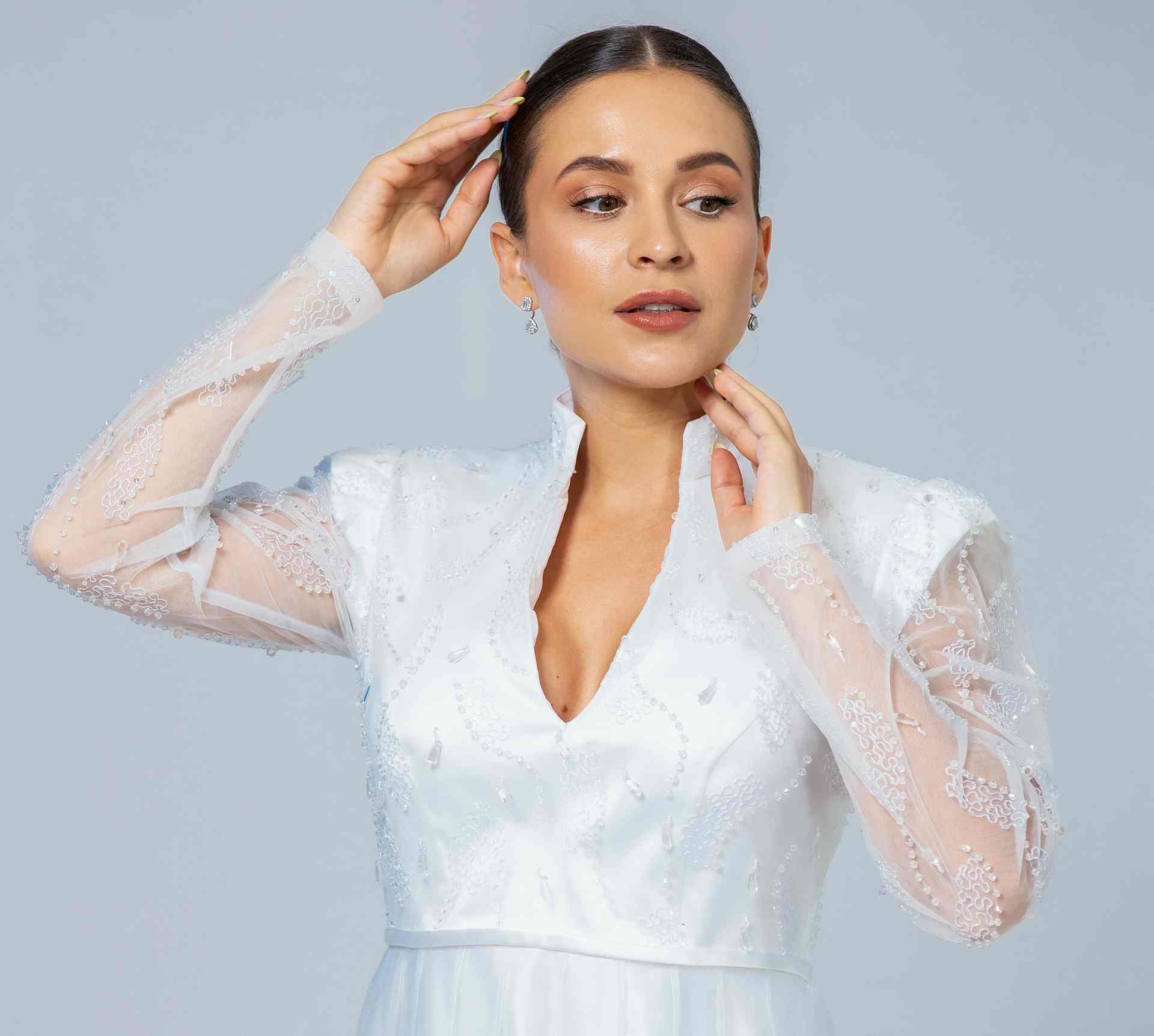 SATIN-LACE A-LINE BRIDAL GOWN