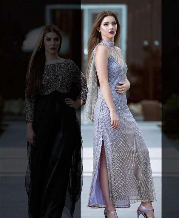 LAVENDER GLIMMER CAPE GOWN