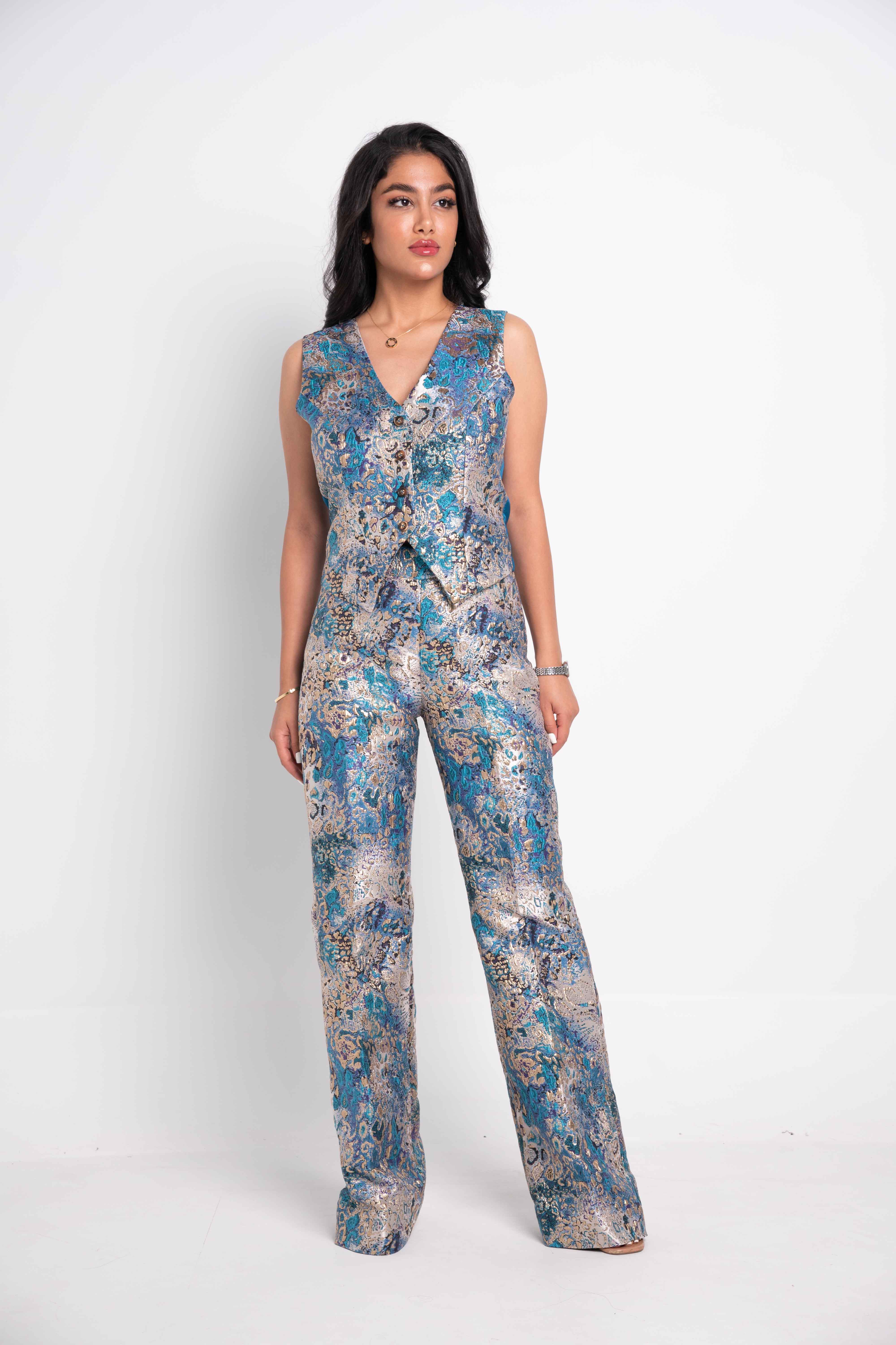 LUXURY METALLIC PRINT TROUSERS