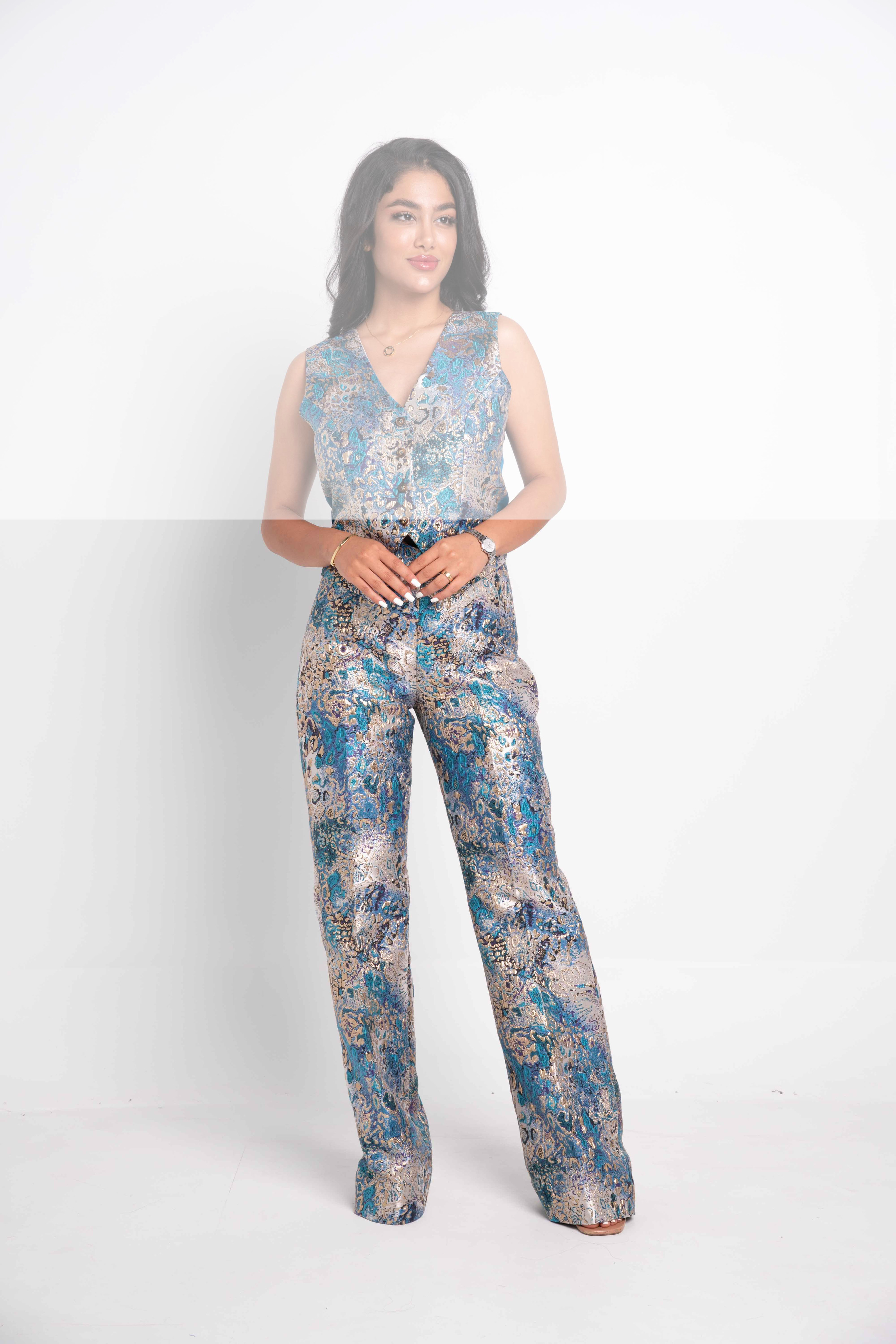 LUXURY METALLIC PRINT TROUSERS