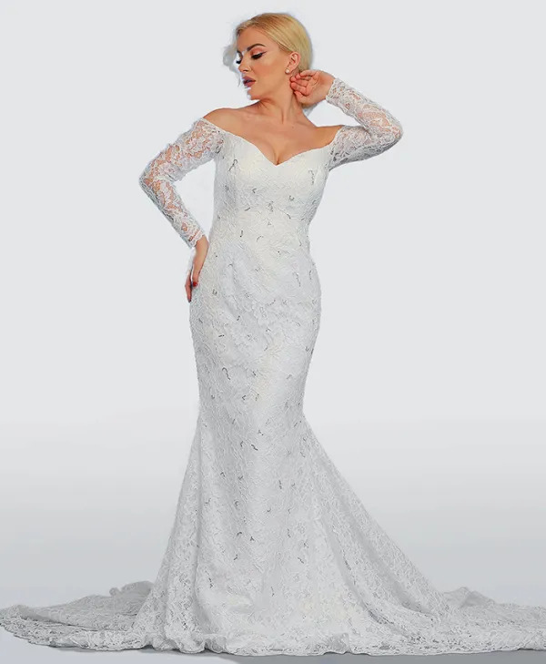OFF-SHOULDER LACE MERMAID GOWN