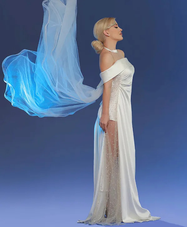 OFF-SHOULDER SATIN GOWN