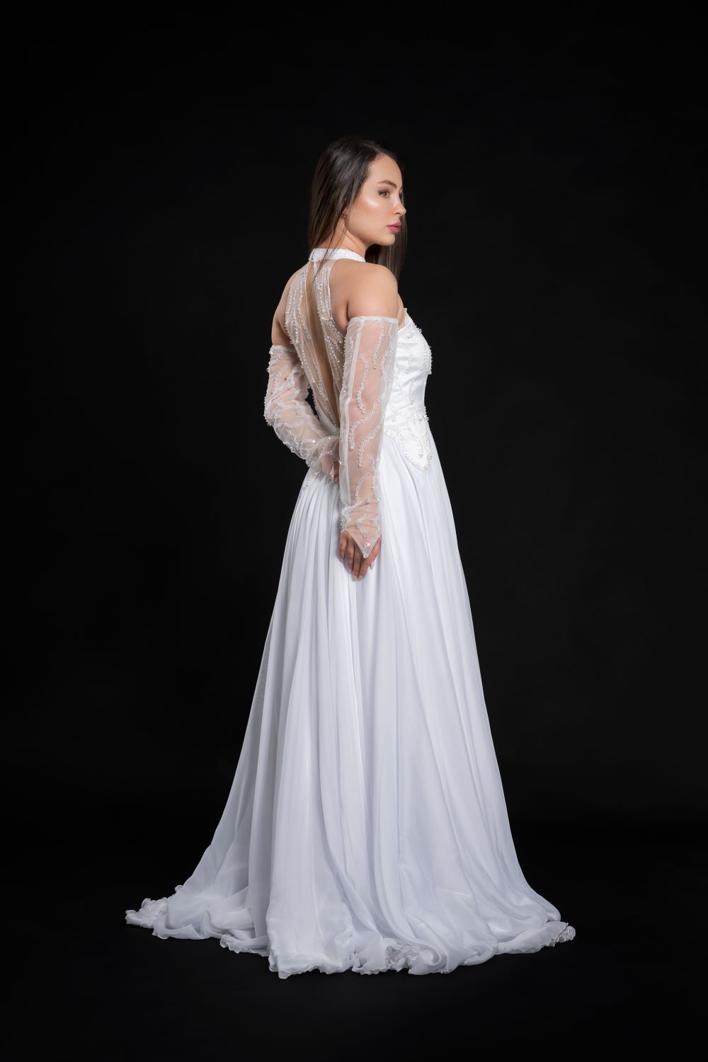 PEARL-ILLUSION CHIFFON GOWN