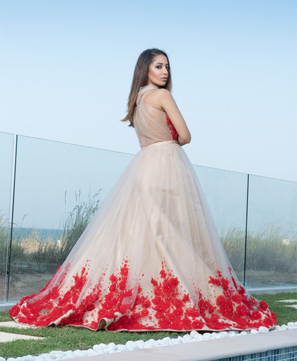 RED FLORAL BALL GOWN