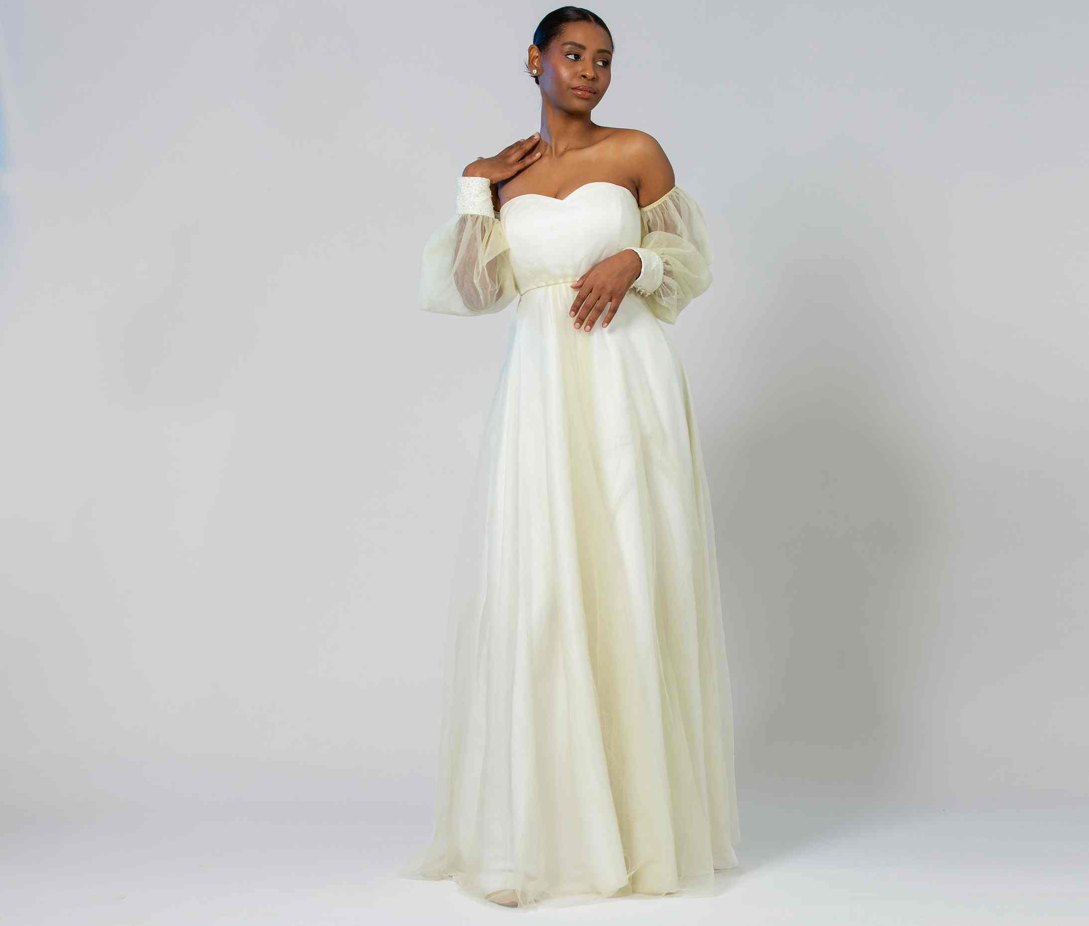 ETHEREAL OFF-SHOULDER CHIFFON GOWN
