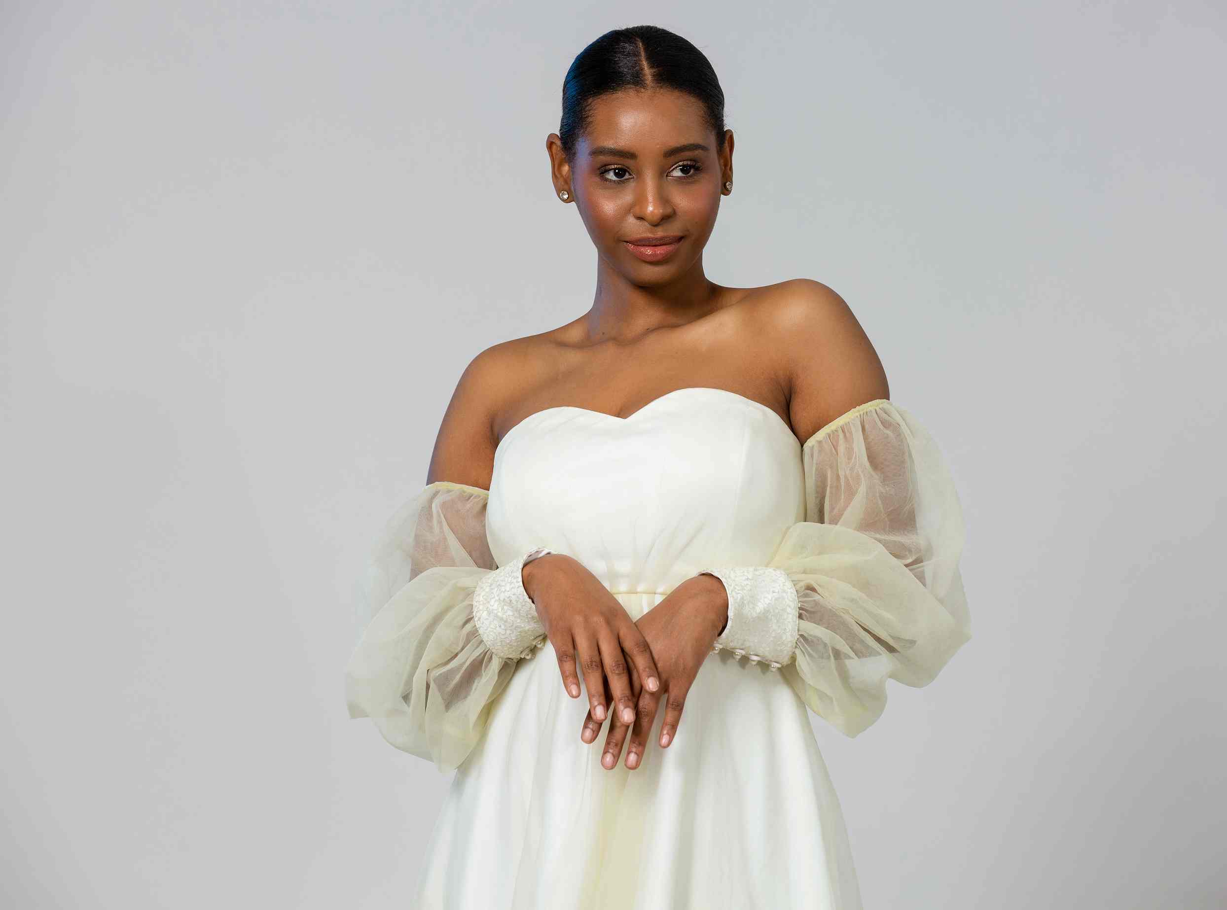 ETHEREAL OFF-SHOULDER CHIFFON GOWN