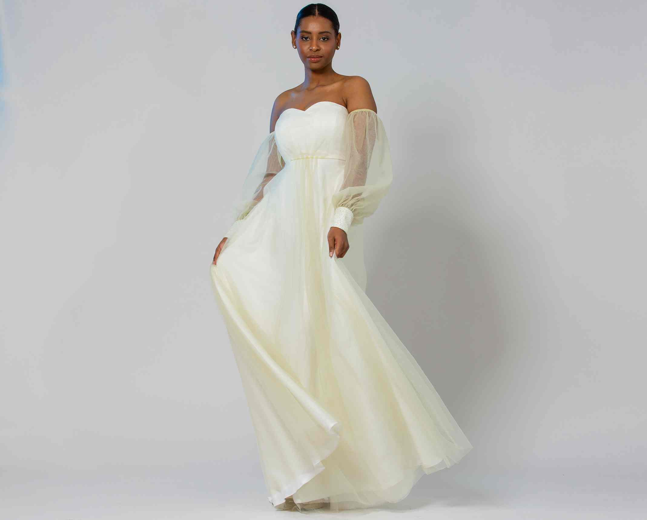 ETHEREAL OFF-SHOULDER CHIFFON GOWN