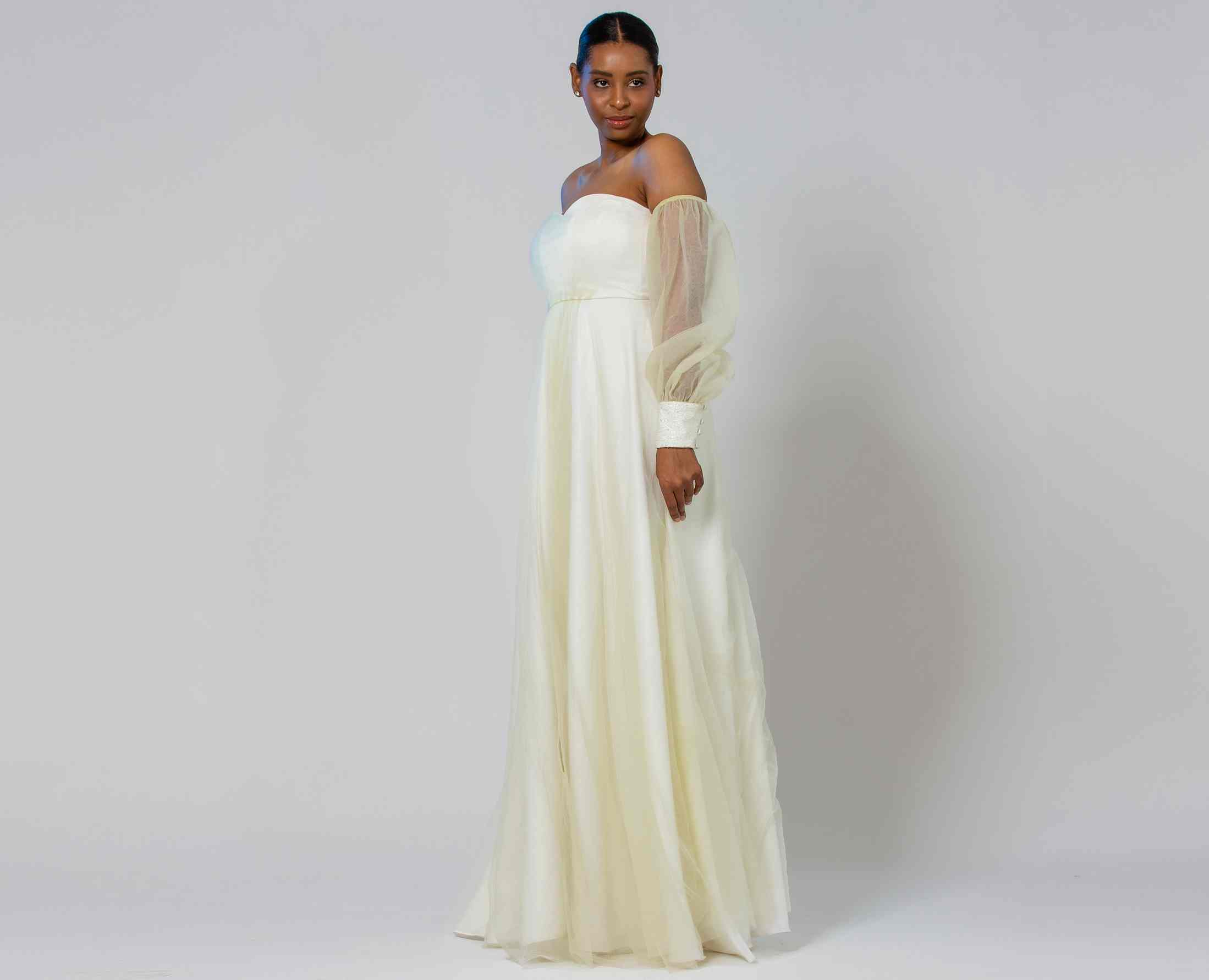 ETHEREAL OFF-SHOULDER CHIFFON GOWN