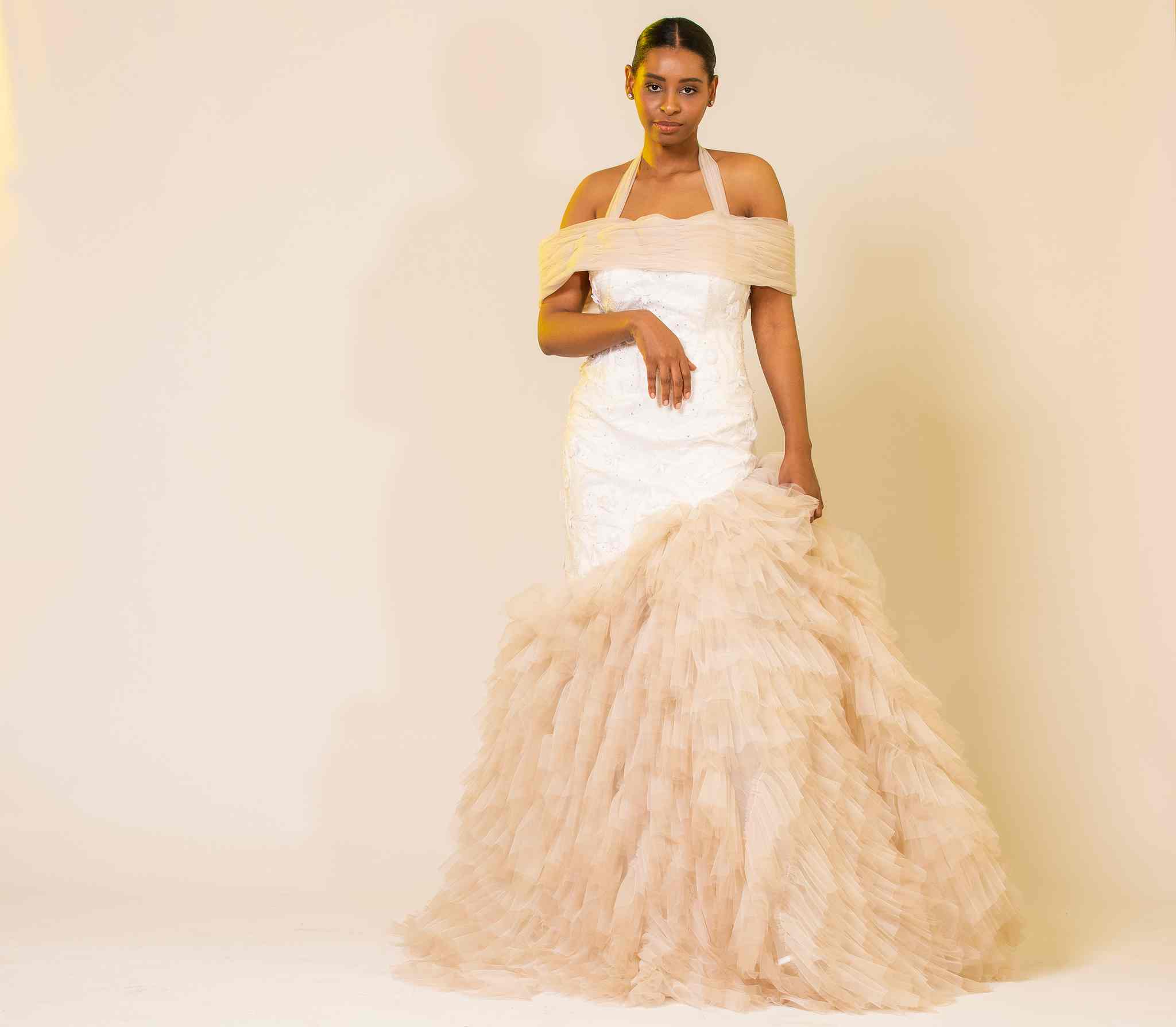 RUFFLED TWO-TONE GOWN