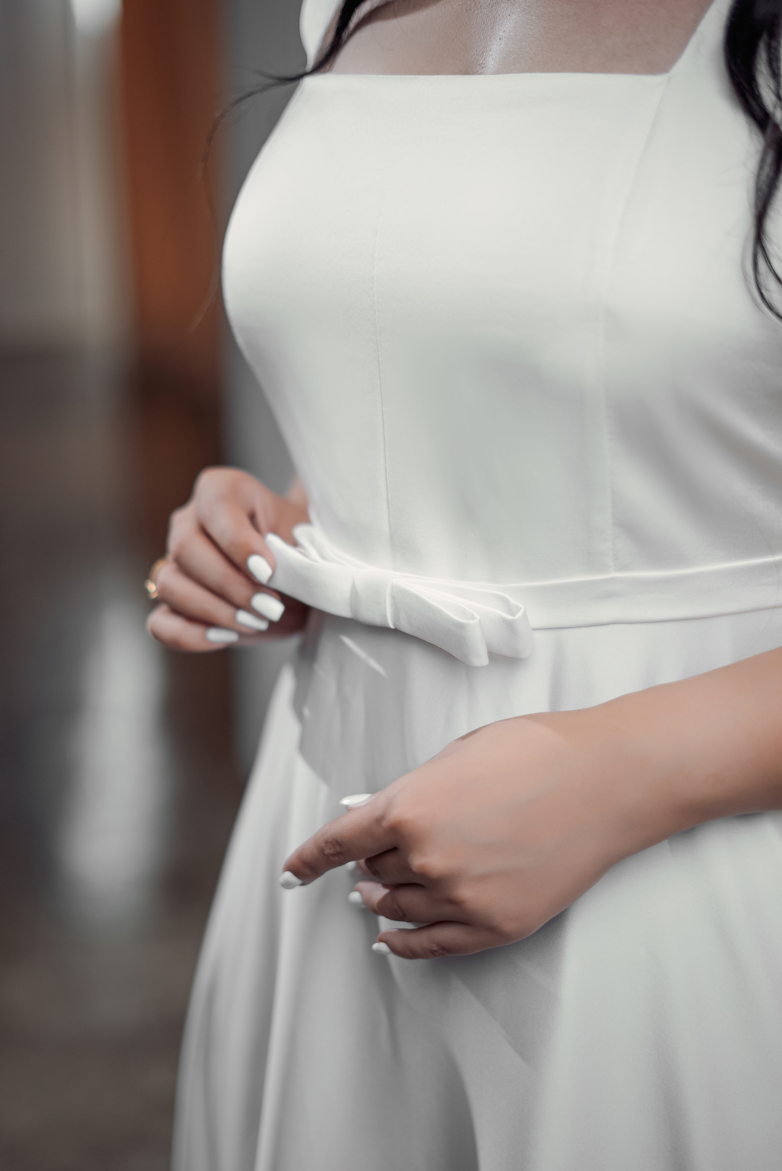 SATIN A-LINE SQUARE-NECK GOWN