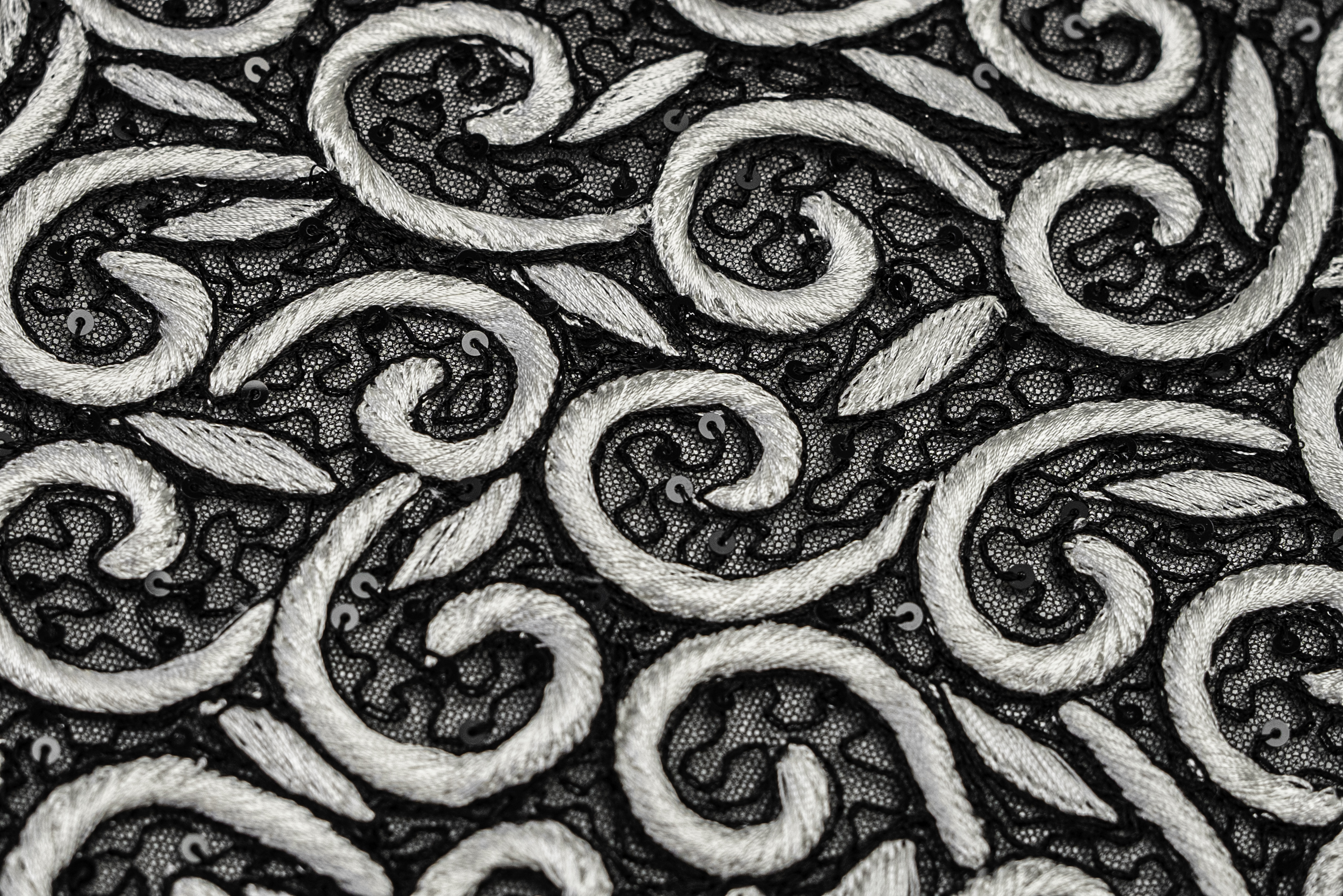 SCROLL VINE EMBROIDERED MESH