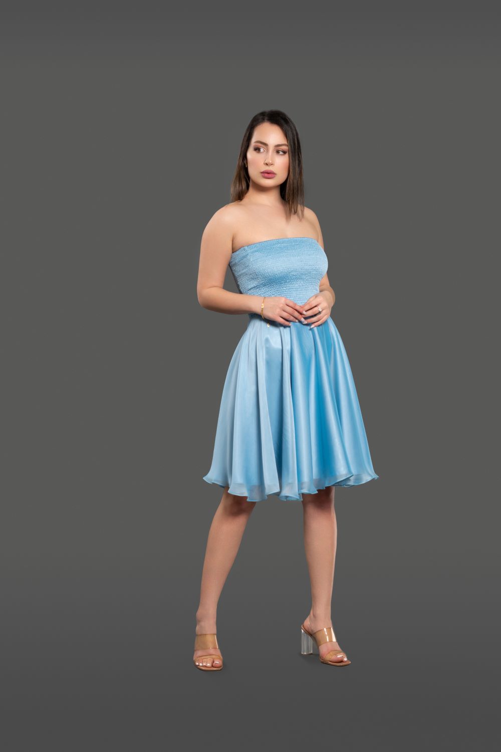 SERENE BLUE STRAPLESS DRESS