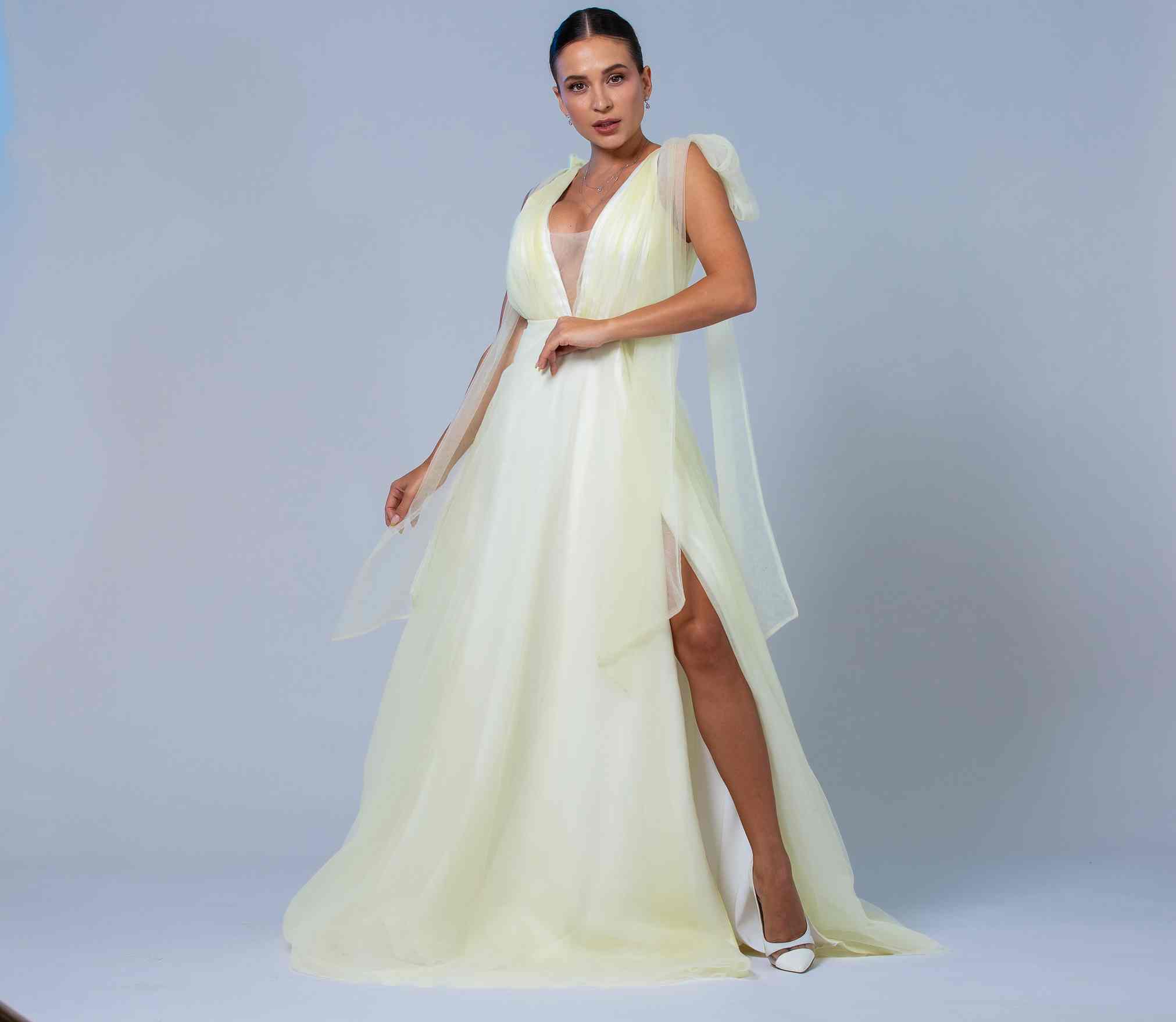 SUNLIT YELLOW CAPE GOWN