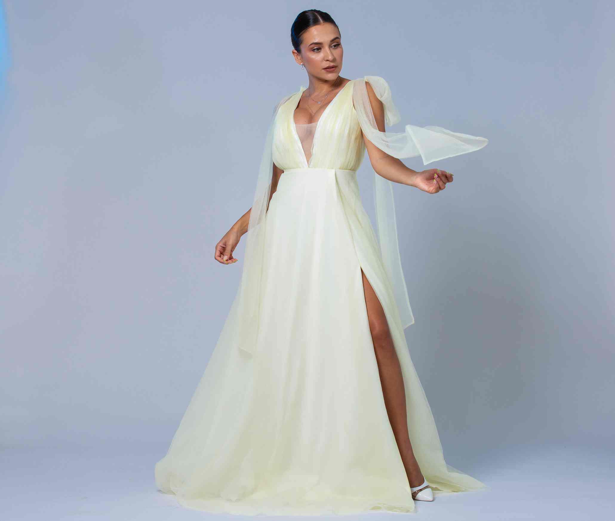 SUNLIT YELLOW CAPE GOWN