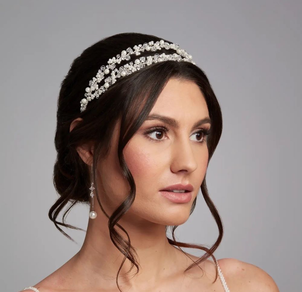 TRIPLE-BAND CRYSTAL FLORAL BRIDAL HEADPIECE